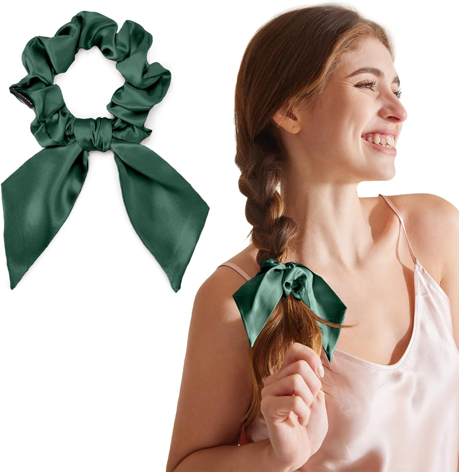 THXSILK Hair Silk Scrunchies with Bow for Women Pure Mulberry Silk Hair Cute Kitsch Scrunchies for Girls Women'S Thick Hair Grey - 5Pcs Warm Color image number 2