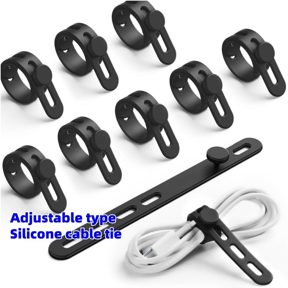 20Pcs Silicone Cable Straps Wire Organizer Adjustable Reusable Cable Ties Cord Charging Cords Earphone Computer Wire for Home, Office, School Organizer in Home, Office, Kitchen image number 2