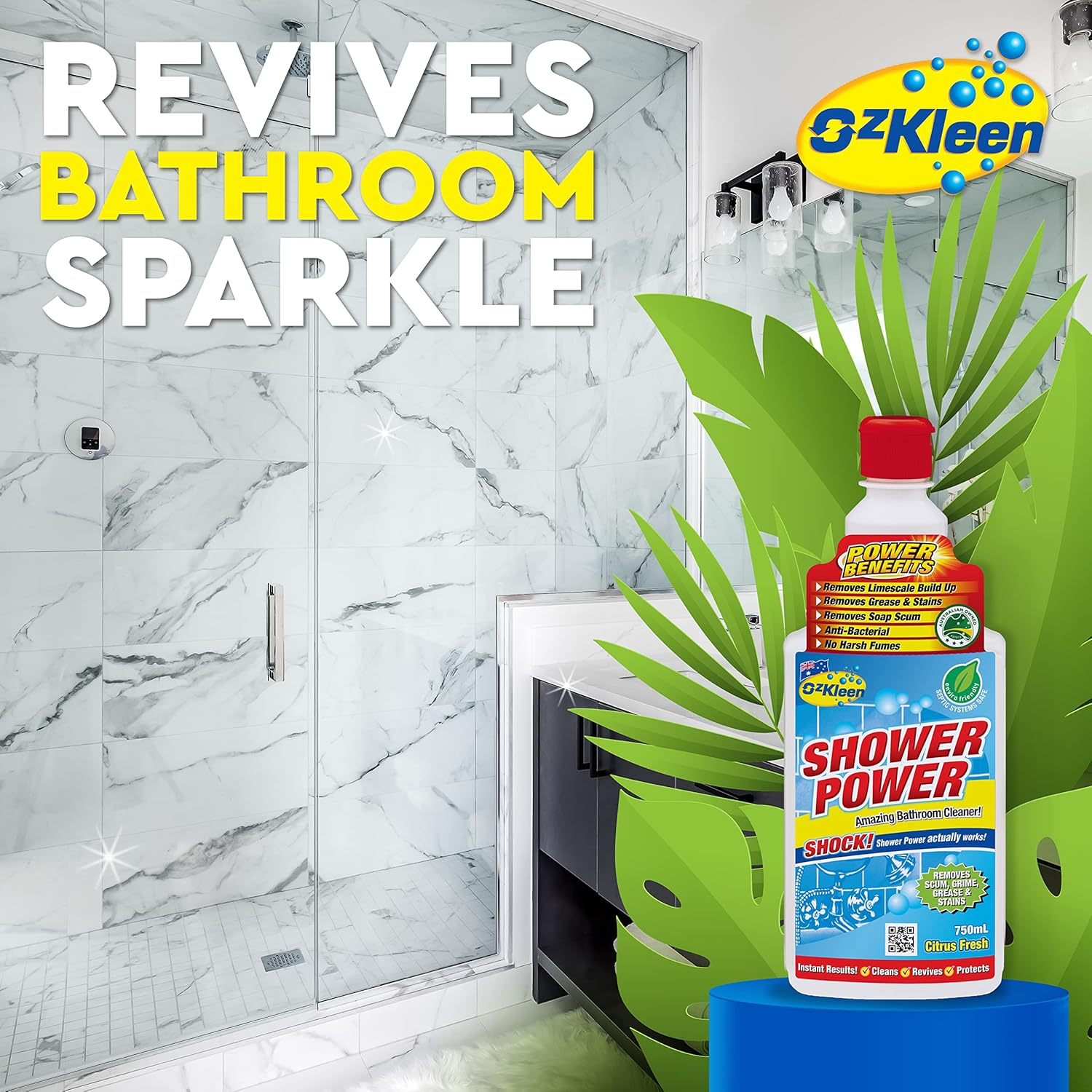 Ozkleen Shower Power Citrus 750Ml, Bathroom & Shower Cleaner, Tough on Grease and Grime, Surface Cleaner Flip Top Cap image number 1