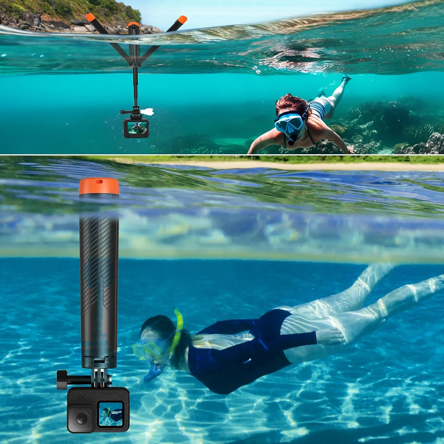 Floating Handle Selfie Stick Tripod, Waterproof Telescopic Hand Grip/Monopod for Go Pro Hero 13/12/11/10/9, DJI Osmo Action 5 Pro/4, Insta360 Ace Pro, AKASO EK7000 and Other Action Cameras image number 6