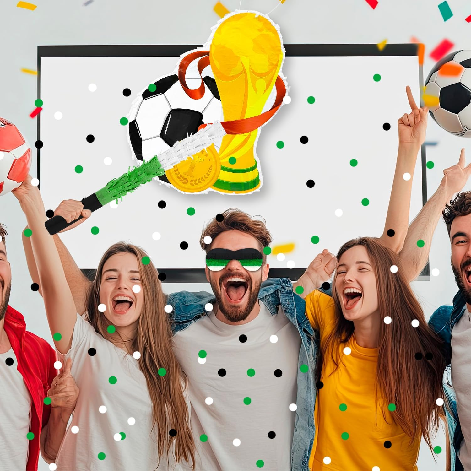 Soccer Ball Pinata, 4 Pcs Soccer Pinatas Bundle - 15.1'' Soccer Theme Pi&ntilde;ata, Soccer Party Pinata Stick & Soccer Party Games Blindfold Etc Sports Supplies image number 4