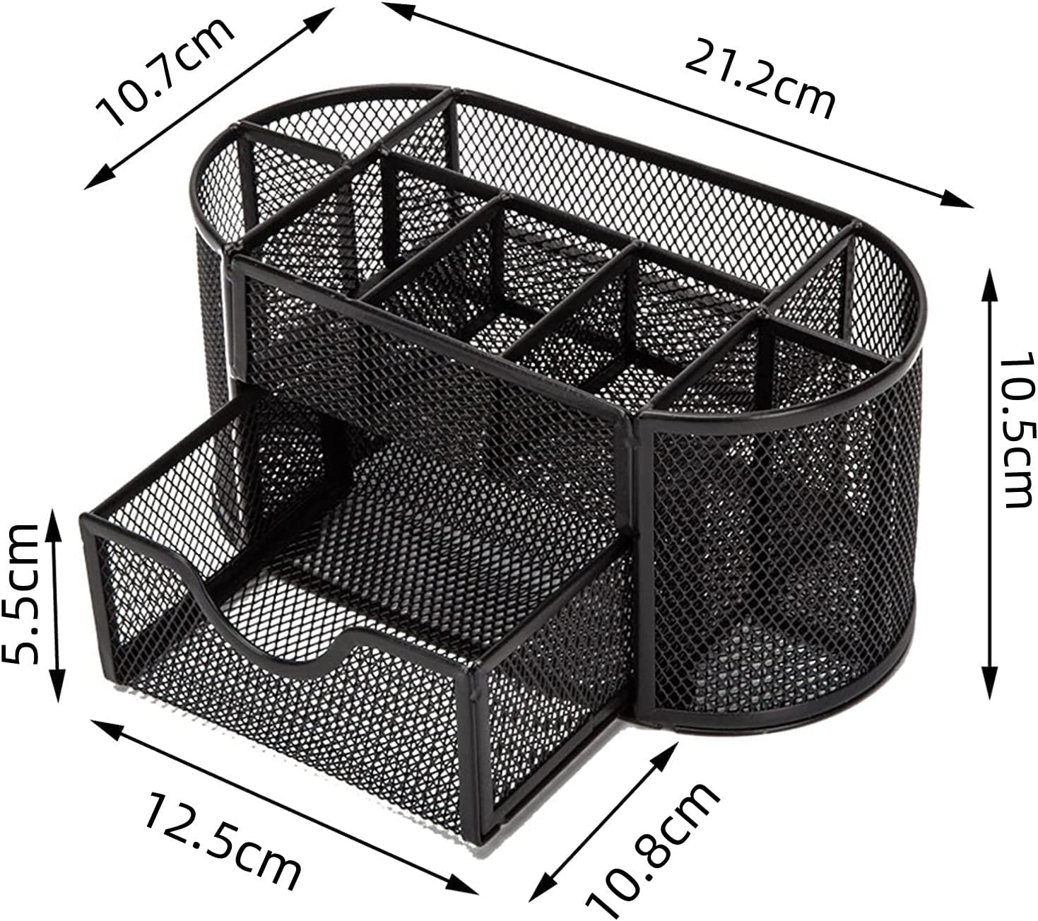 Yuroochii Modern Minimalist Black Mesh Desk Tidy Multifunctional Pen Holder with Drawer, 8 Compartments, Space Saver, Rust-Resistant, Desk Organiser image number 4