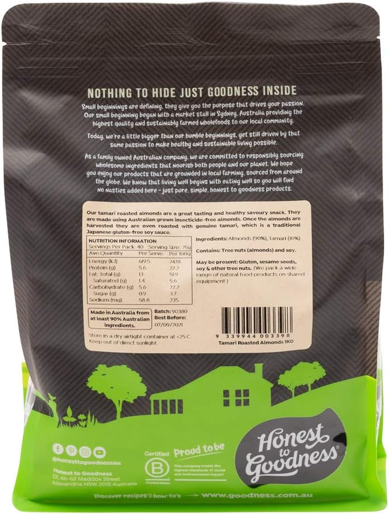 Honest to Goodness, Tamari Roasted Almonds, 1 Kg - Indulge in Our Highly Sought-After Snack, Bursting with Flavor, an Irresistible Combination - Guilt Free.