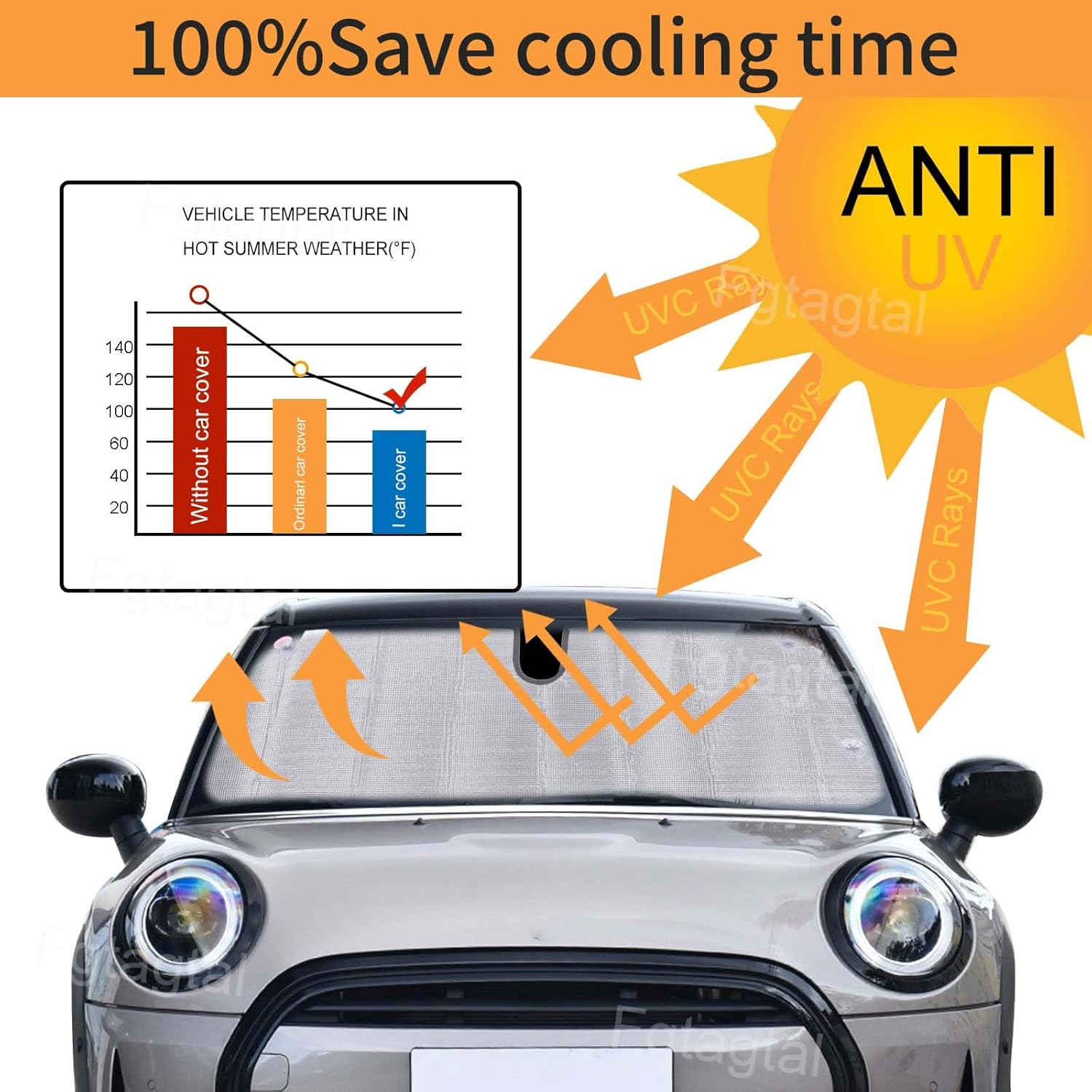 Windshield Sunshade Fit for Mini Cooper 2015-2024, Folding Car Sun Shade for Front Window, Auto Sun Protection Visors Blocks UV Rays and Keeps Vehicle Cool, 1PCS
