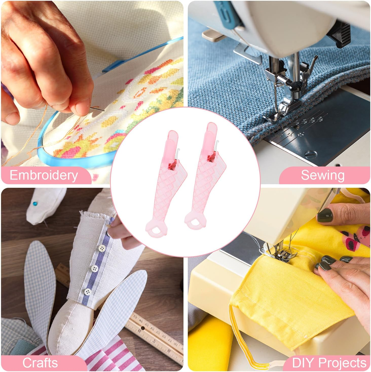 10Pcs Fish Mouth Sewing Machine Needle Threader, 2024 New Fish Type Needle Threader Automatic Sewing Needle Threader for Sewing Embroidery DIY Craft Supplies Accessories(Pink) image number 1