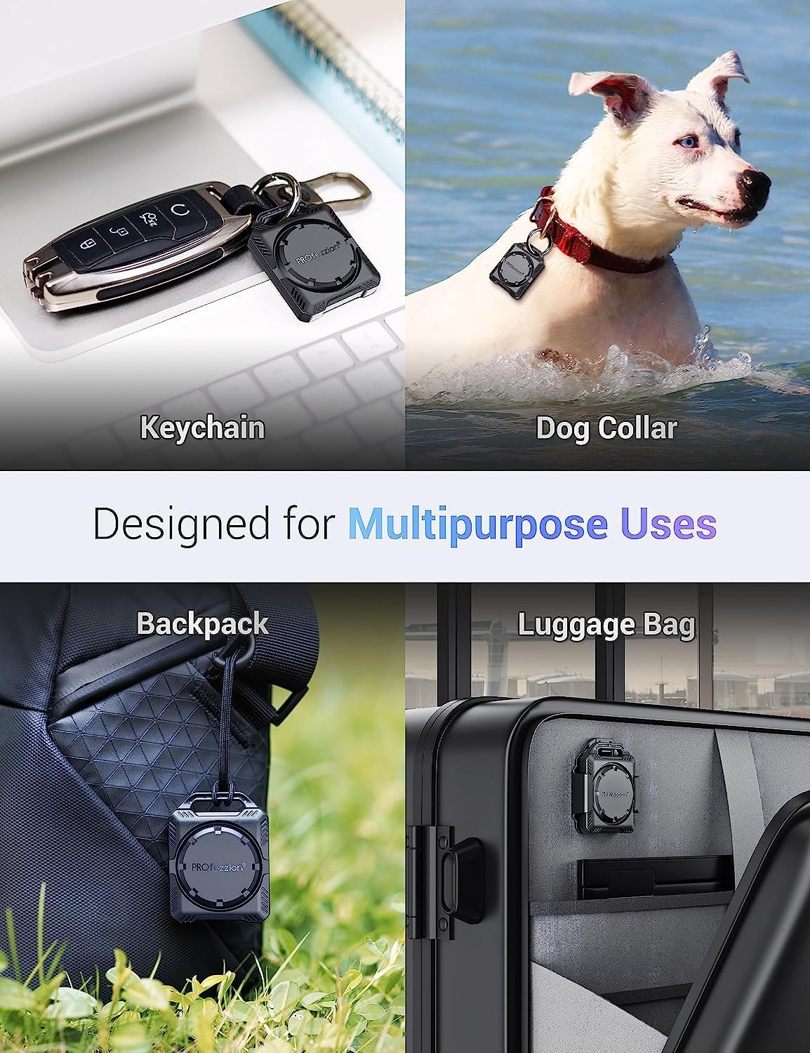 Profezzion IPX8 Waterproof Case, Anti-Lost Anti-Scratch Holder Protective Skin Cover with Key Ring, Loop Strap and 3M Mount for Keychain, Dog Collar, Travel, Luggage, Car, & More-Red image number 3