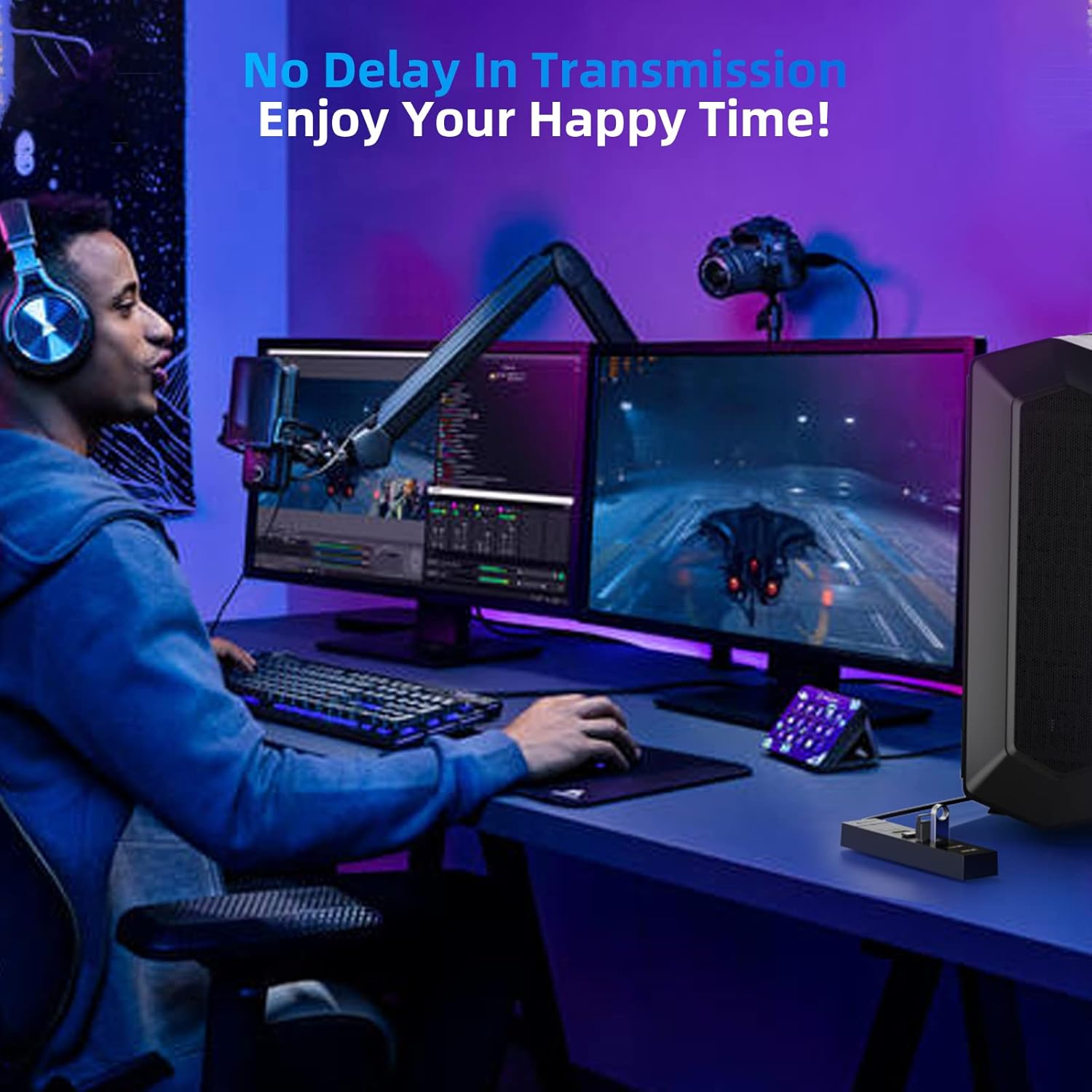 SAN Zang 7 Port USB Hub, USB 3.0 Hub with 100Cm Cable, USB Distributor with 5V/3A Power Supply Port, Data Hub for Laptop, Macbook Pro/Mini, PS, Mobile HDD, Printer, Camera and More, without Power image number 2