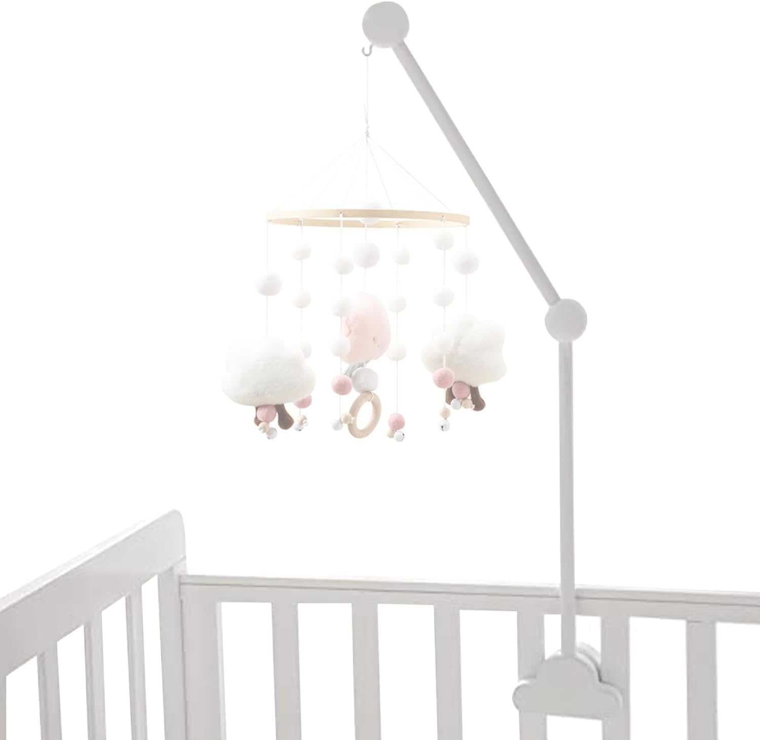 Baby Crib Mobile Arm,Wooden Baby Crib Mobile Holder,Cot Hangingarm Wooden,Adjustable Hanger for Nursery Decor Mount Bed Bell Holder(White)