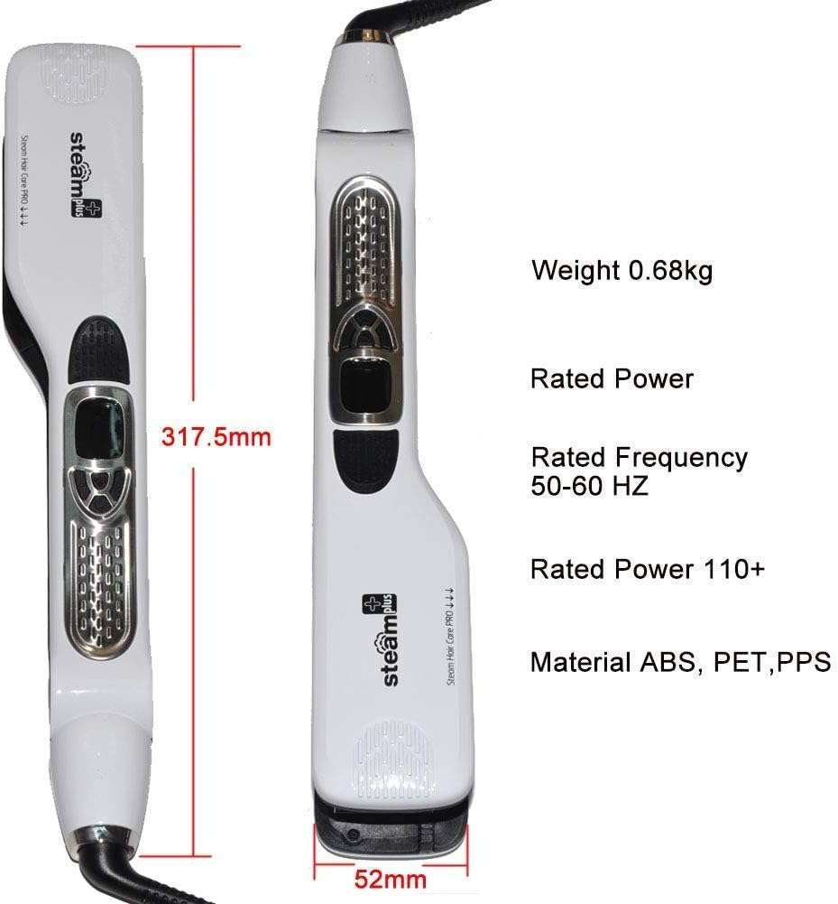 Steam Hair Straightener, Salon Professional Nano Titanium Ceramic Steam Flat Iron Hair Styler with Removable Teeth Comb + Digital LCD + 5 Level Adjustable Temperature + Auto Temperature Lock (White)