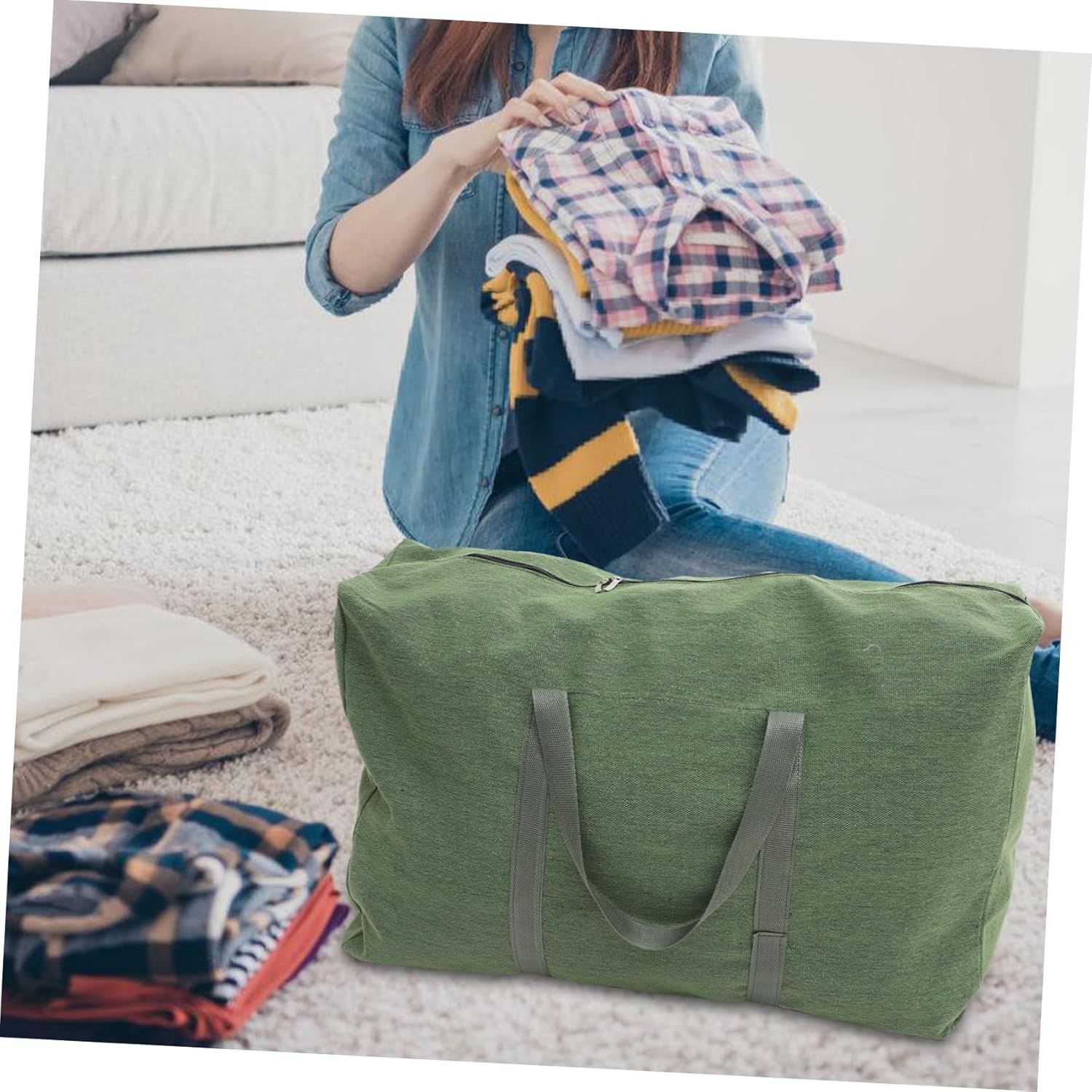 Happyyami Large Zipper Canvas Travel Duffle Bag Luggage Storage Bag for Clothes and Comfortable Handle for Homecoming and Travel Use image number 4