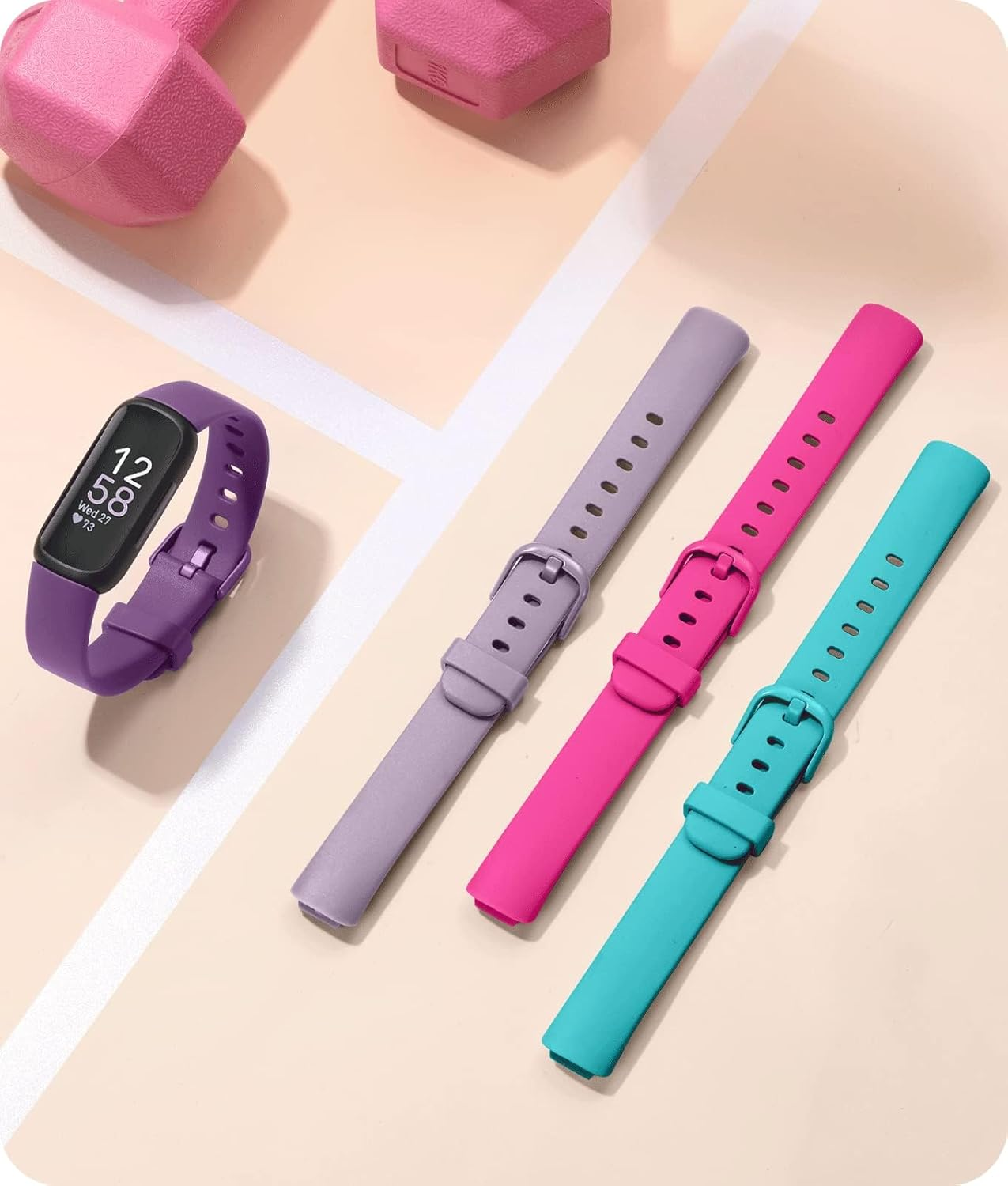 WJK Compatible with Fitbit Inspire 3 Bands for Women Men, Soft Silicone Waterproof Sport Replacement Wristband for Inspire 3 Fitness Tracker, Multi Colors image number 2