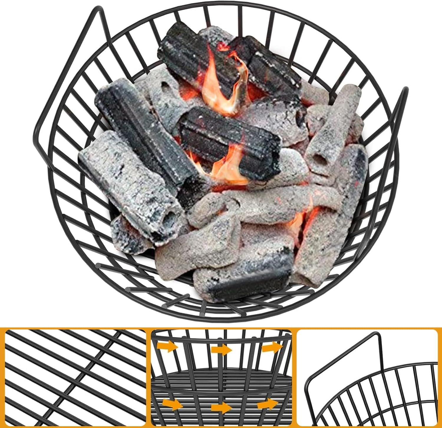 Charcoal Ash Basket for Large Big Green Egg Grill, Heavy Duty Porcelain Steel Fire Basket Also Fits Kamado Joe Classic, Compatible with Pit Boss, for Louisiana Grills, for Primo Kamado Grill, Fits