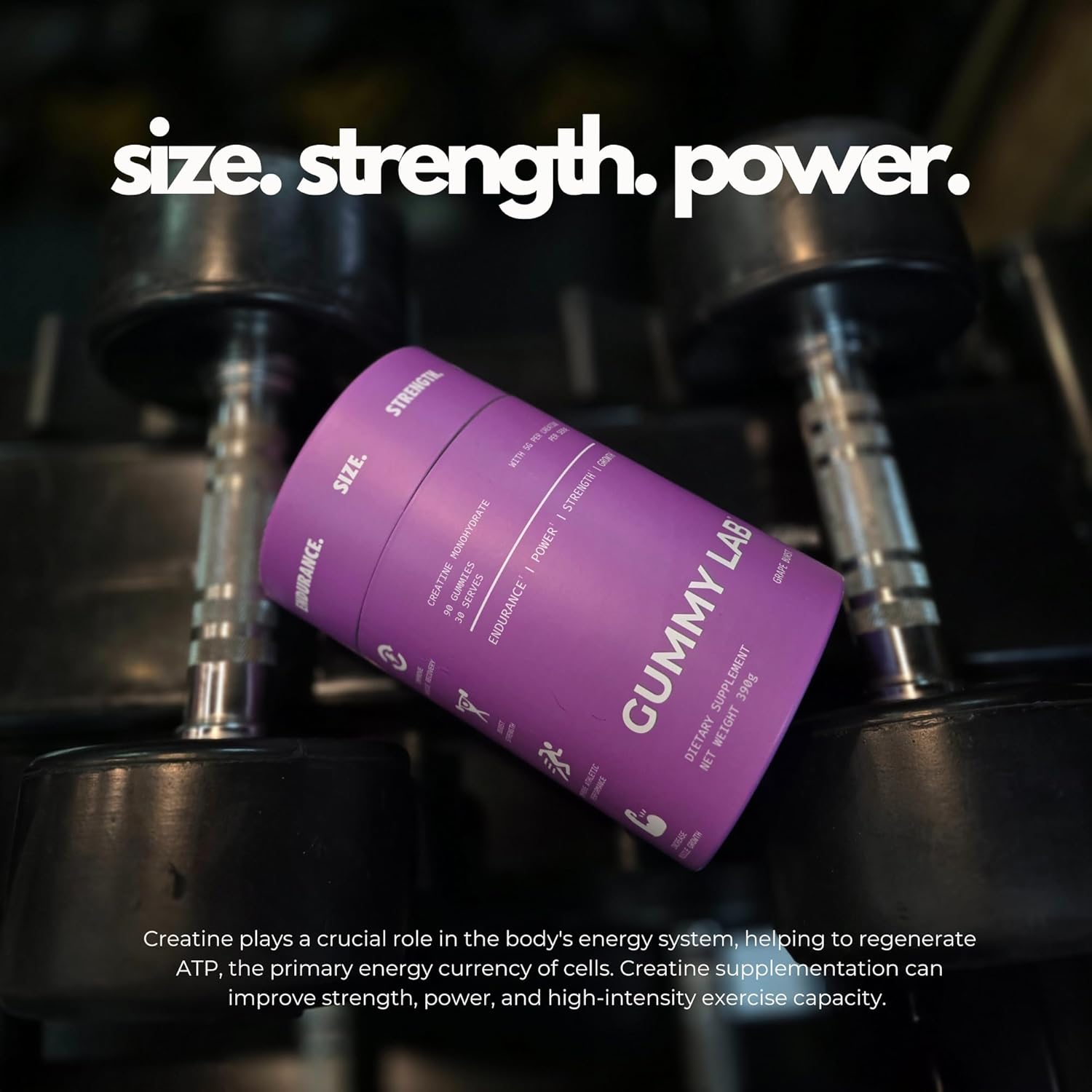 Creatine Monohydrate 5G Gummies Grape Flavour for Muscle Endurance, Growth and Power | Convenient Pre-Workout Supplement, 5000Mg per Serve, 90 Individually Wrapped Pieces, 30 Serves - the Gummy Lab image number 1