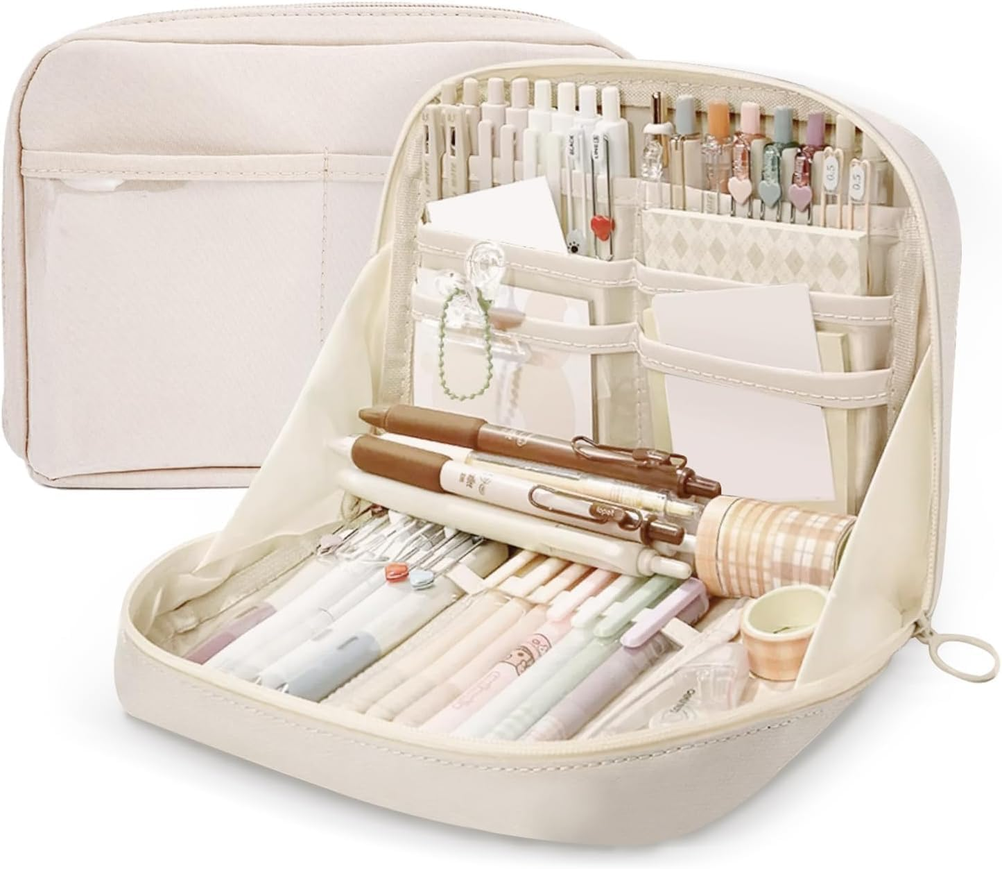 Limcryspp 1 Piece Large Capacity Pencil Case, Large Pencil Case, College Pencil Case, School Pencil Case, Pencil Case with Lattice (White) - Pink image number 6