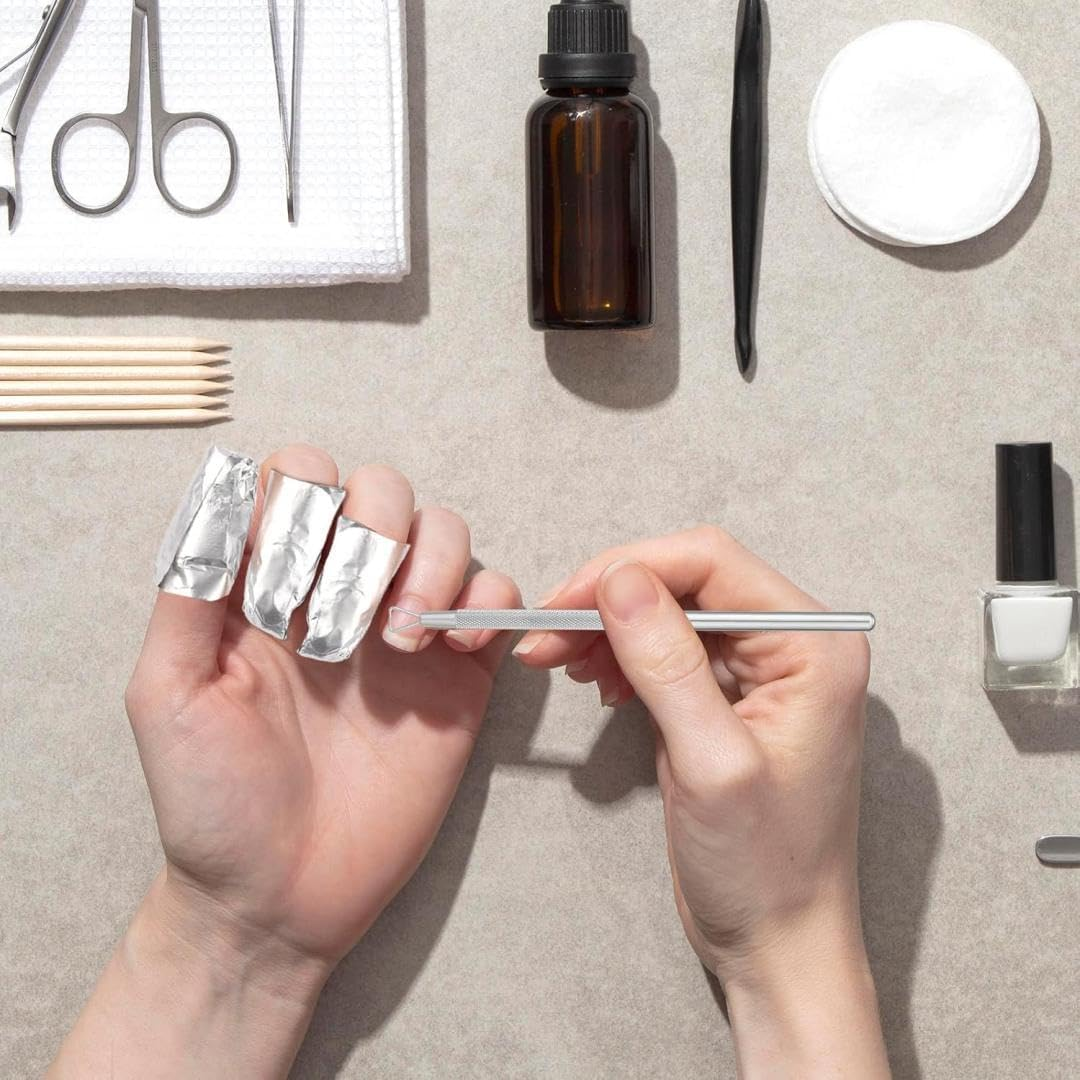 100 Pcs Gel Nail Polish Remover Foil Wraps with Cuticle Scraper, Nail Art Soak off Foils for Acrylic/Uv/Gel image number 3