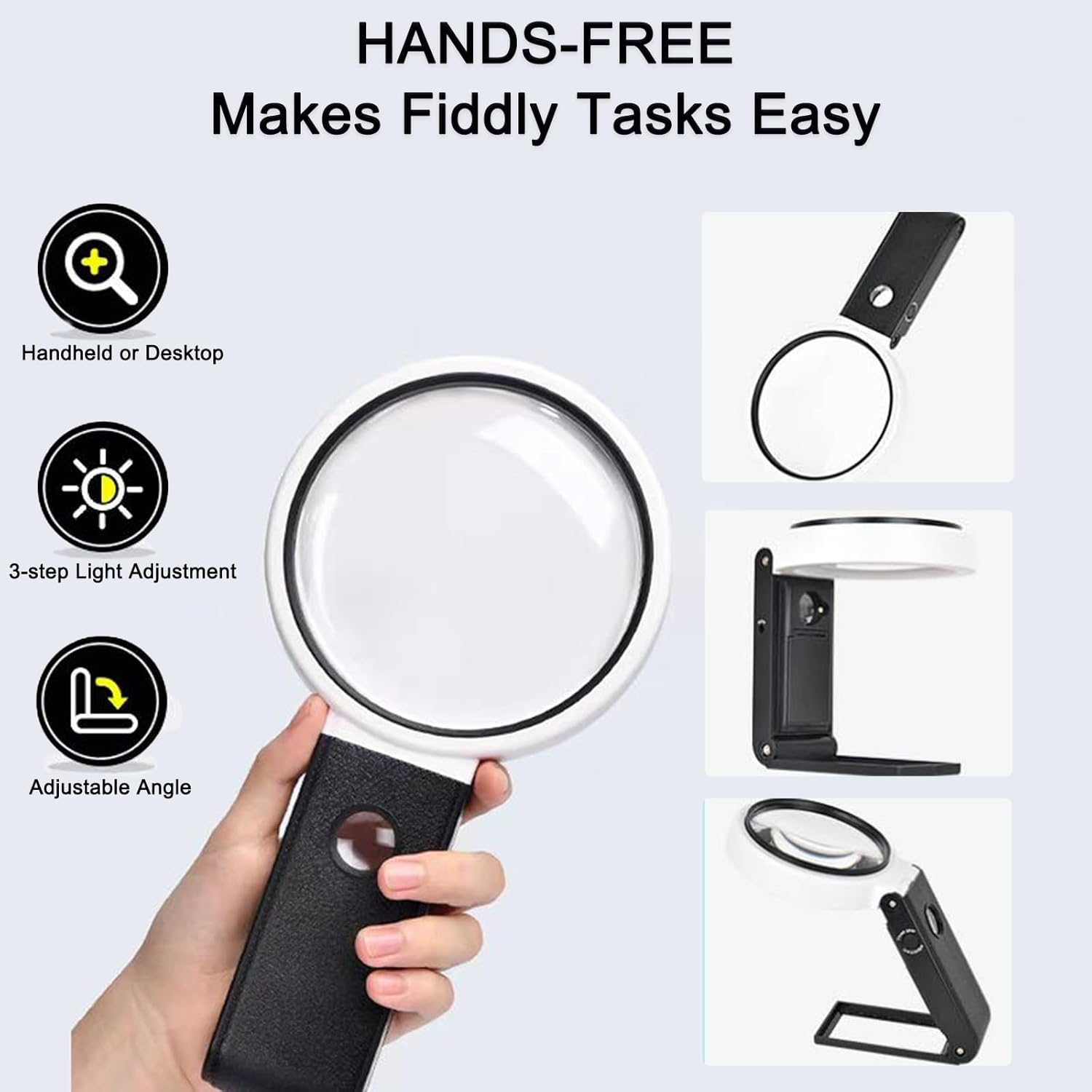 Hands-Free Magnifying Glass with 33 LED Lights,25X Stand Foldable Handheld Magnifying Glass for Coins Jewelry Crafts Hobby Seniors Reading Needle Threading Watch Repair Soldering Close Work image number 6