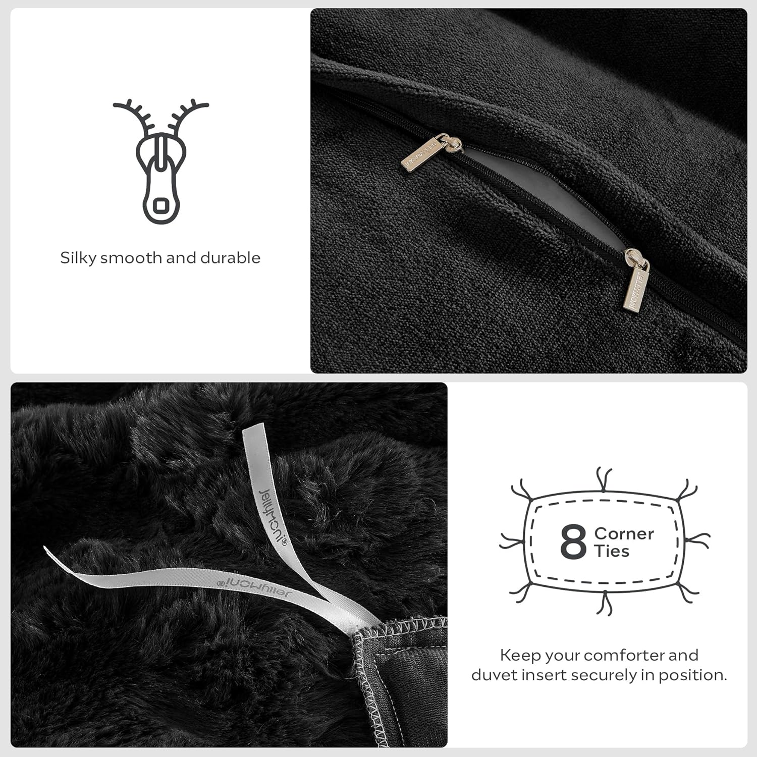 JELLYMONI Plush Duvet Cover Set - Twin Size Black Faux Fur Comforter Cover 2Pcs Bedding Set Luxury Ultra Soft Striped Fluffy Duvet Cover with Zipper and 1 Pillowcase (NO Comforter) image number 3