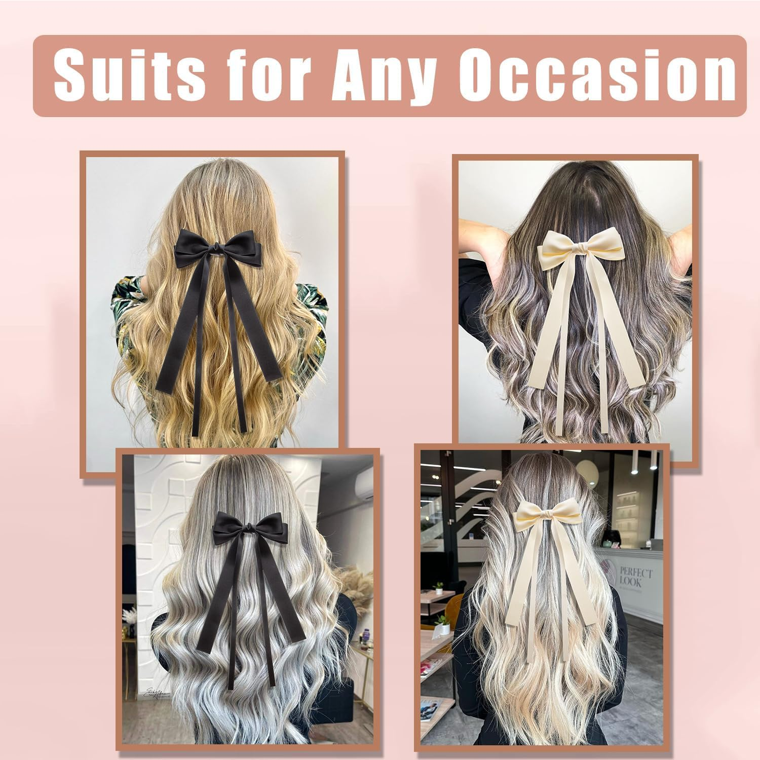 NATOSU 2Pcs Large Satin Ribbon Hair Bows for Women Hair Bows for Women Oversized Long Tail Cute Aesthetic Large Hair Clips for Women image number 4