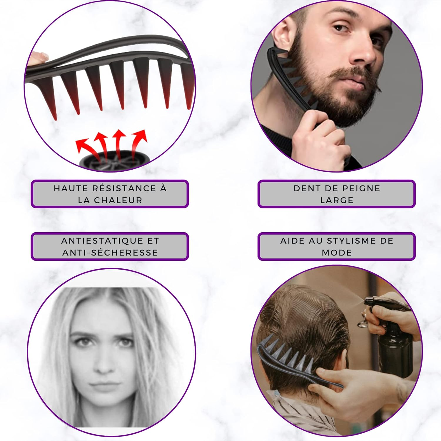 Wide Tooth Hair Comb for Detangling Curly, Smooth, Curly, Afro, Beard Antistatic, Heat Resistant Professional Hairstyling, Brush for Men, Women or Children (Pink) image number 2