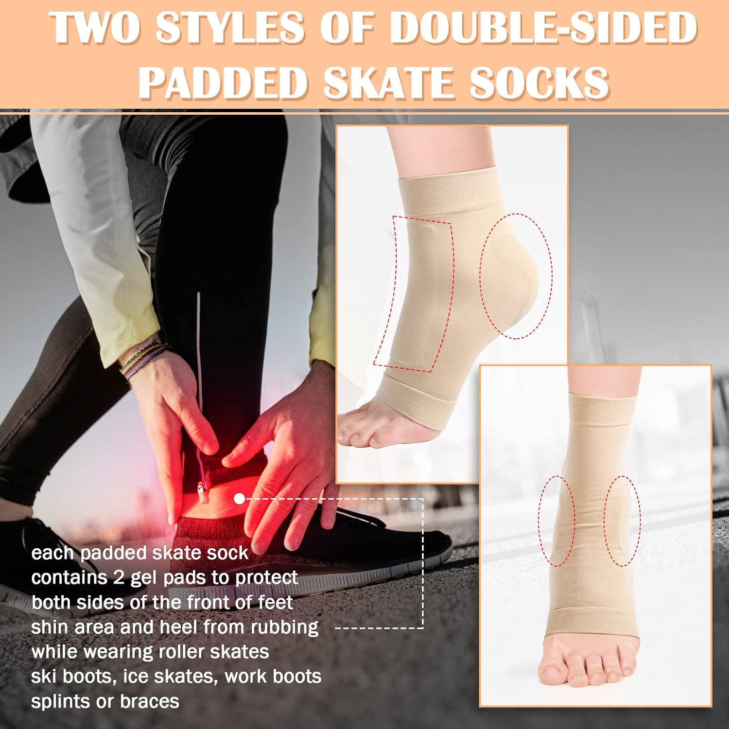 Geyoga 2 Pairs Ice Skating Socks for Women Padded Skate Socks Ankle Protector Skate Guards Ankle Sleeve Pad for Boots, Skates, Splints, Braces image number 2