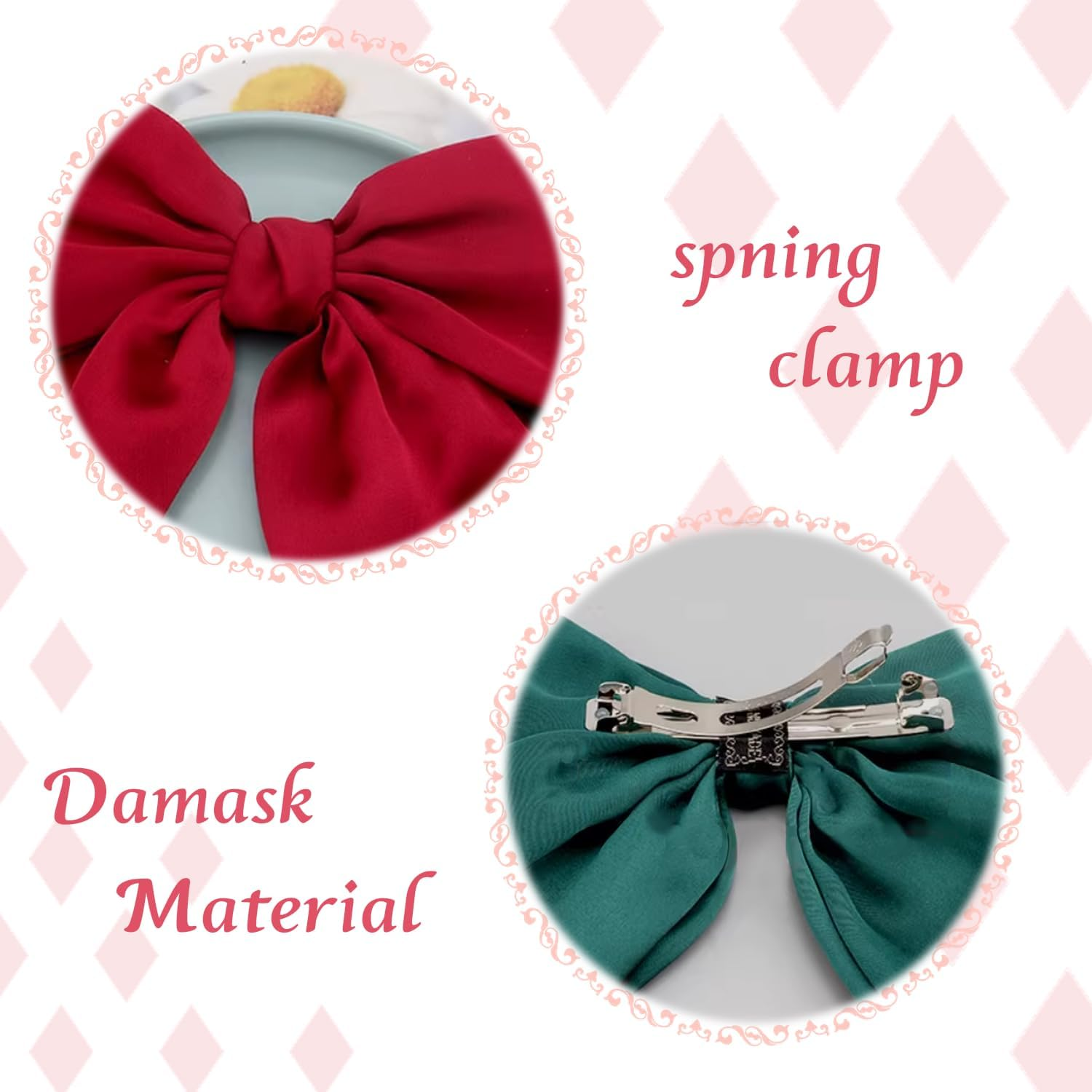 4 Pack Satin Bow Tie Hair Clips (Red, Blue, Black, Pink) - Duck Bill Hair Clip - Elegant Hair Accessories for Girls image number 4