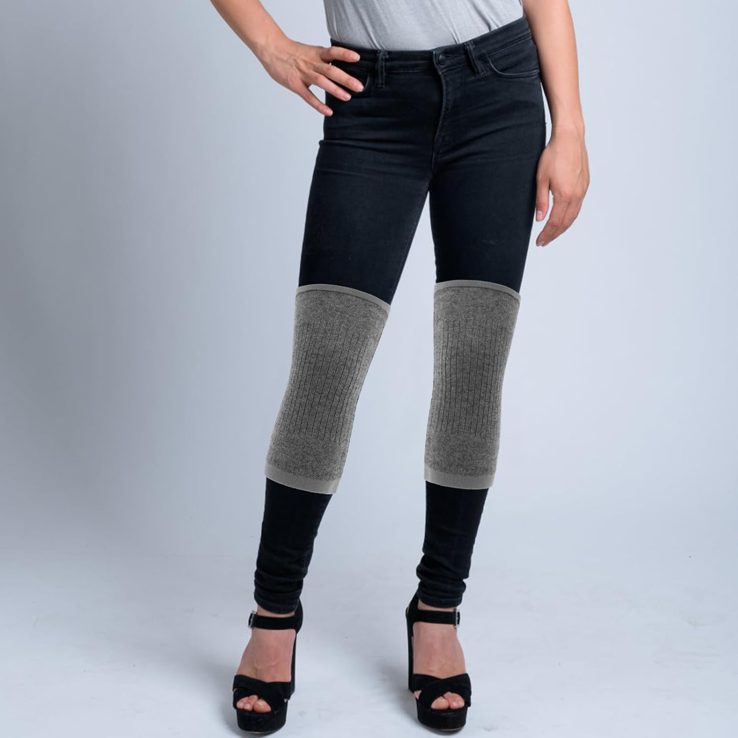 WOFASHPURET Cashmere Knee Pads, Winter Soft Thermal Knee Braces Wool Knee Sleeves Cycling Ski Running Knee Warmers Knee Compression Leg Sleeves for Men Women, Grey image number 3