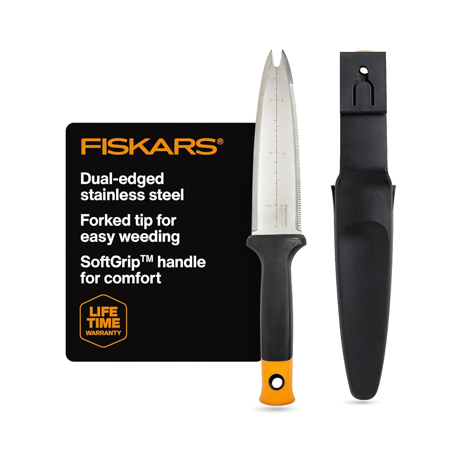 Fiskars Hori Hori Garden Knife with Sheath, Multi-Purpose Heavy Duty Gardening Hand Tool for Weeding, Planting, Digging with Hanging Hole image number 2