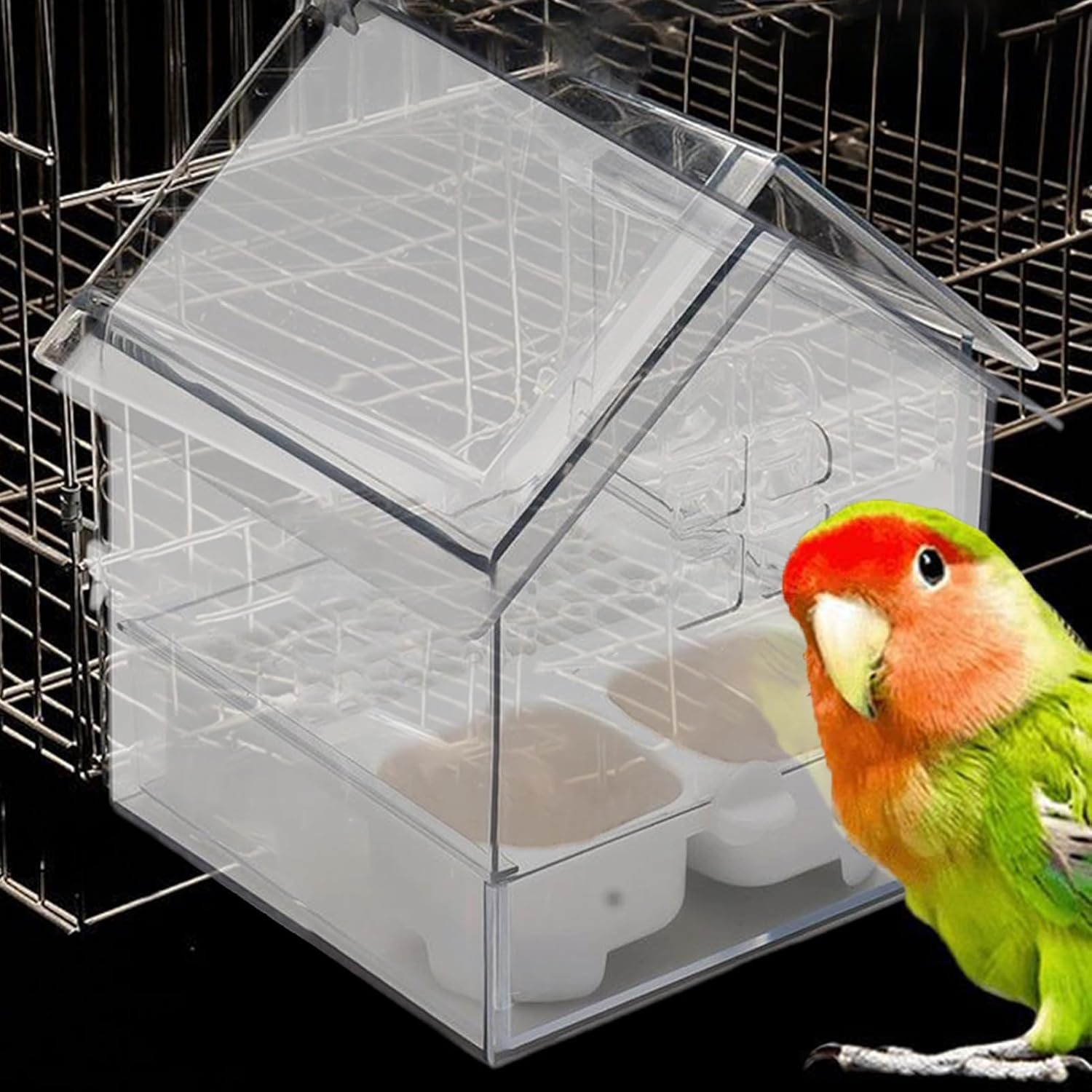 Pull-Out External Parrot Feeder, Hanging Bird Feeder for Cage, Transparent Bird Cage Water Feeders, Easy to Fill & Clean - White image number 2