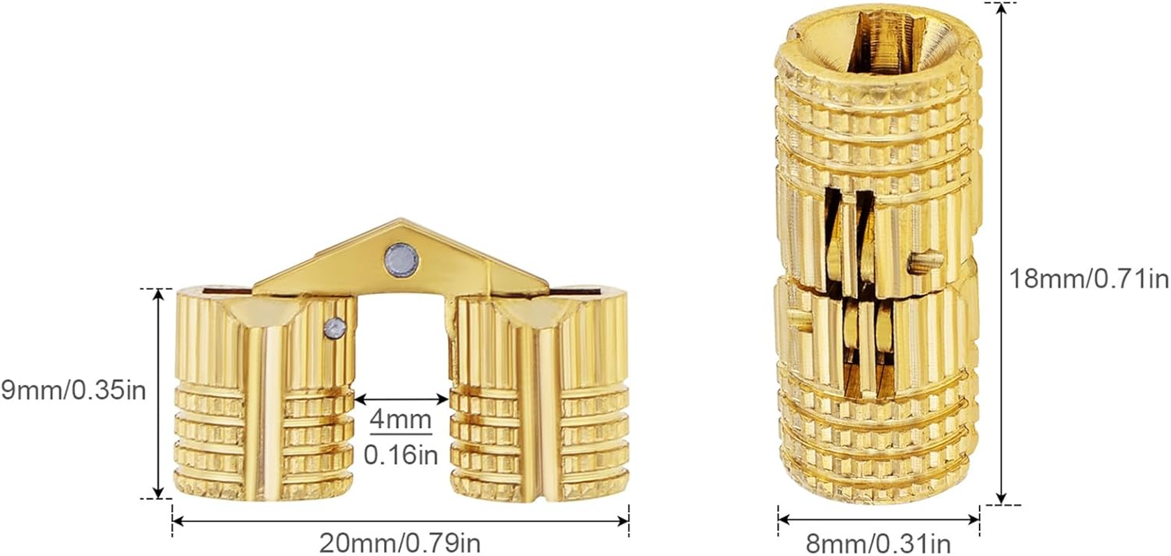 8Pcs 8 Mm Hidden Brass Barrel Hinges, 180 Degree Opening Angle Concealed Furniture Hinges for DIY Jewelry Box Hand Craft (8, 8Mm) image number 2