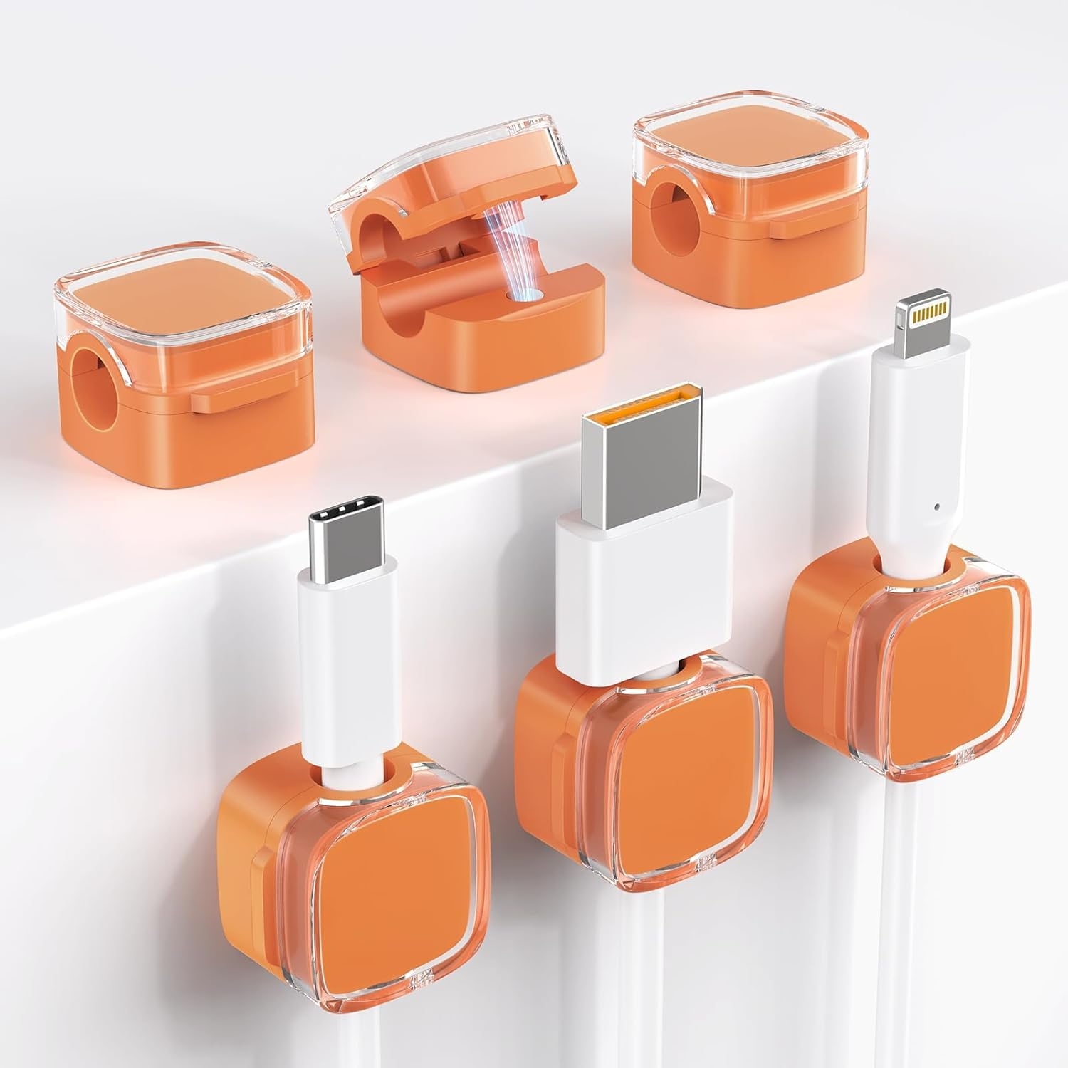 Cord Organizer, 6 Pack Magnetic Cable Clips under Desk Cable Management, Strong Adhesive Cord Holder for Nightstand Kitchen Appliances Car Wall Office Desk Phone Wire Keeper, Crystal White