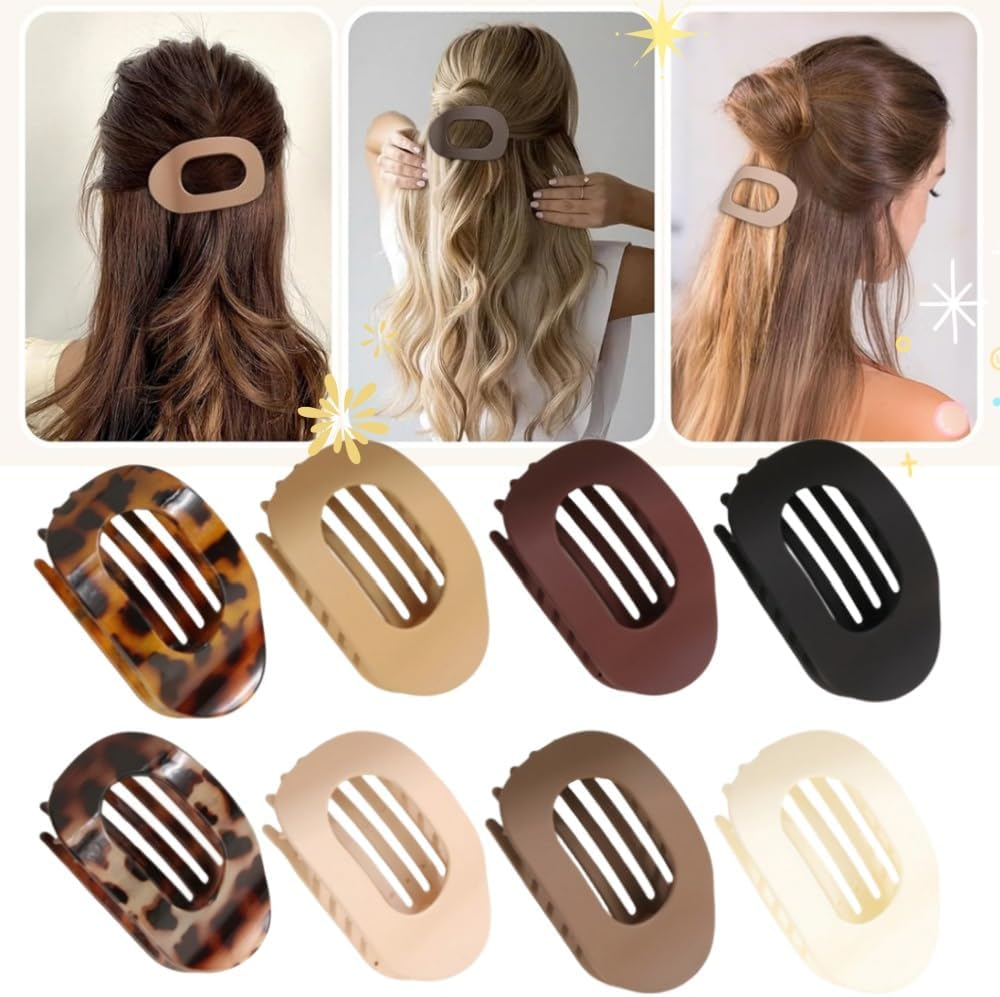 8 PCS Flat round Hair Claw Clips, Suitable for Girls, Durable French Hair Clips, Comfortable Bending Design, Anti-Slip Hair Clips, Suitable for Thin to Thick Hair, Daily Use - Multiple Colors
