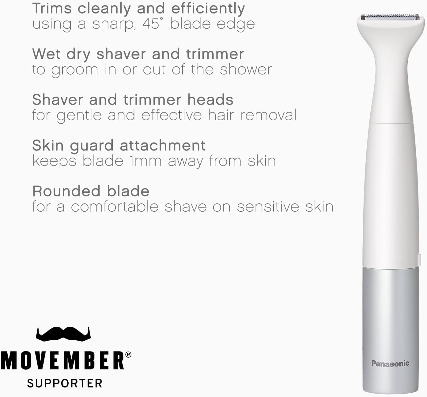 Panasonic Bikini Trimmer & Shaver: Gentle & Fast Hair Removal - Waterproof Body & Head, Compact & Portable Design, Battery-Powered for Convenient Use (ES-WV62-H341) image number 3