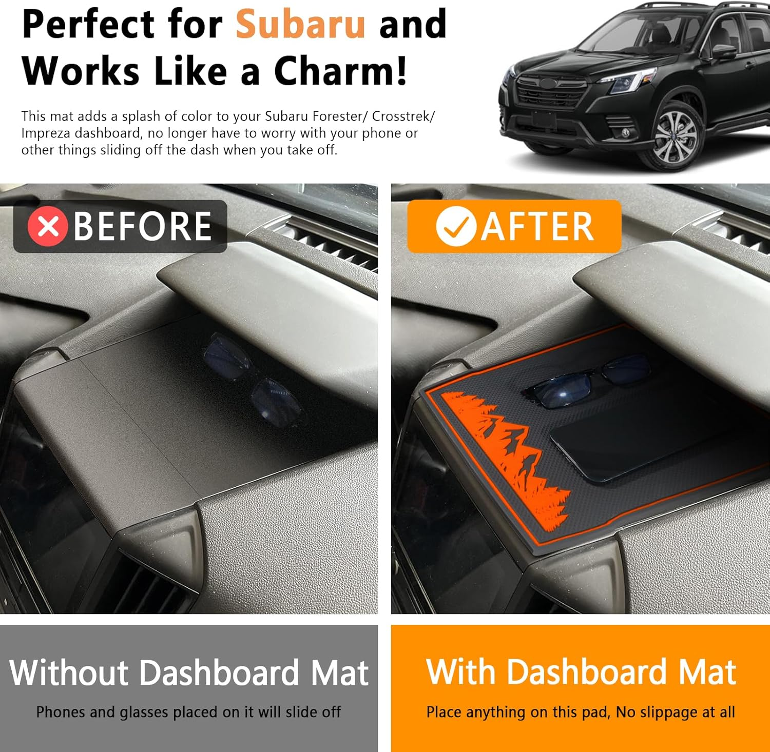 MOCHENT Dashboard Mats for Subaru Crosstrek Accessories 2023-2018, Forester 2019-2024, Impreza 2018-2023, Interior Non-Slip Dash Mat Pad Liner (Orange) image number 3