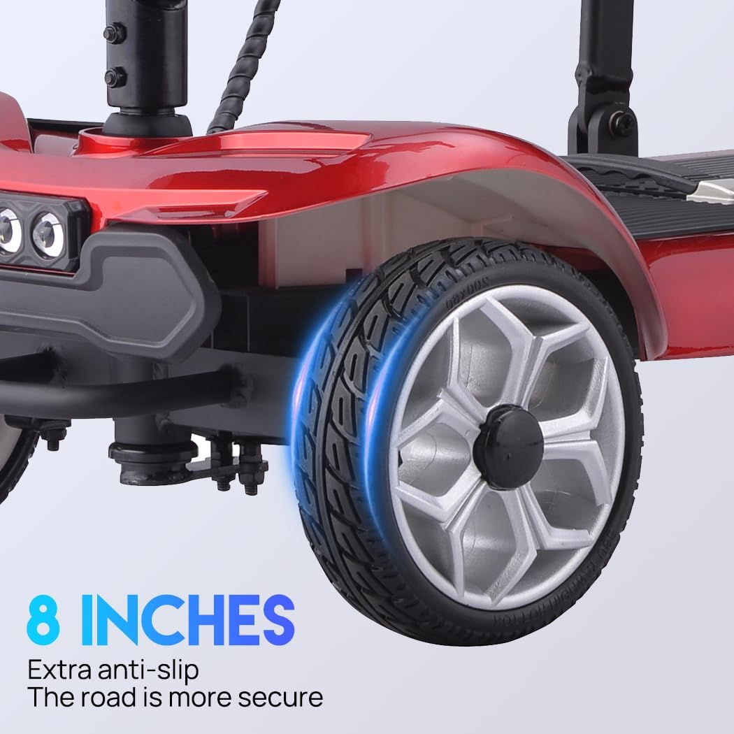 19KG Lightweight Foldable Electric Mobility Scooter Dual 13.2Ah Lithium Batteries, 270W Brush - Less Motor, 120KG Load Capacity, 35KM Range,For Easy Travel and Mobility (Red with Storage Bag)