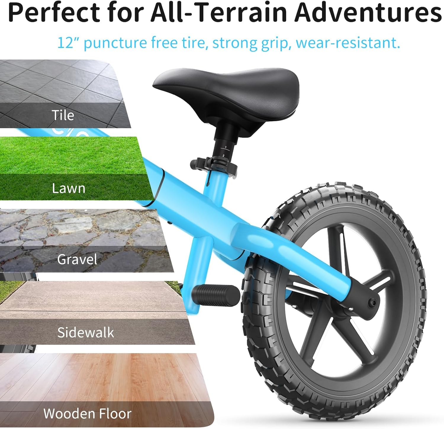 BELEEV C2 Balance Bike 2 Year Old with LED Light-Up Wheels, Adjustable Seat and Handlebar, Footrest, 12 Inch Anti-Skid Wheels, Kids Toddler Baby Walker Bike First Birthday 2-5 for Boys Girls image number 6