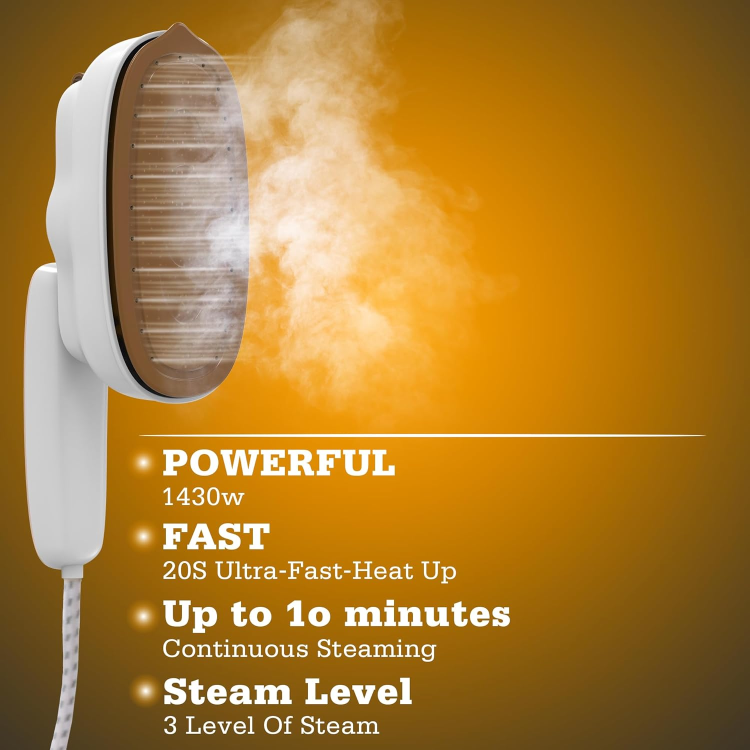 AUSPURE Garment Steamer, 2-In-1 Iron & Clothes Hand Steamer, With, 200Ml Water Tank, 3 Steam Levels, 22G/Min High Steam Output, 1430W, 20Sec Fast Heat-Up, Powerful Wrinkle Removal image number 4