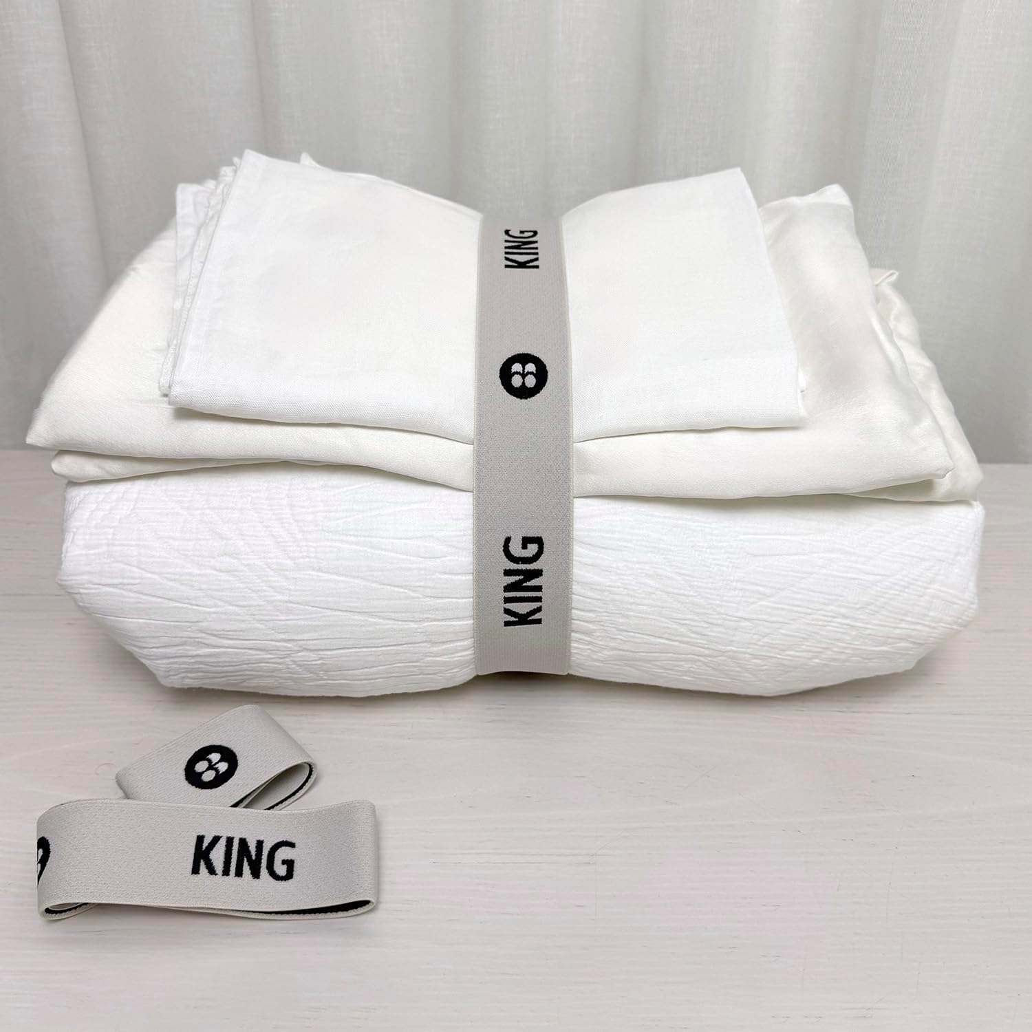 BEDDING BUNDLER Bed Sheet Organiser Bands | 2-Pack Premium Storage Woven Label for Single to Queen Size, King, Super King & Covers | Keep Linen Neat & Organised | Carbon Offset (Natural, Super King) image number 4