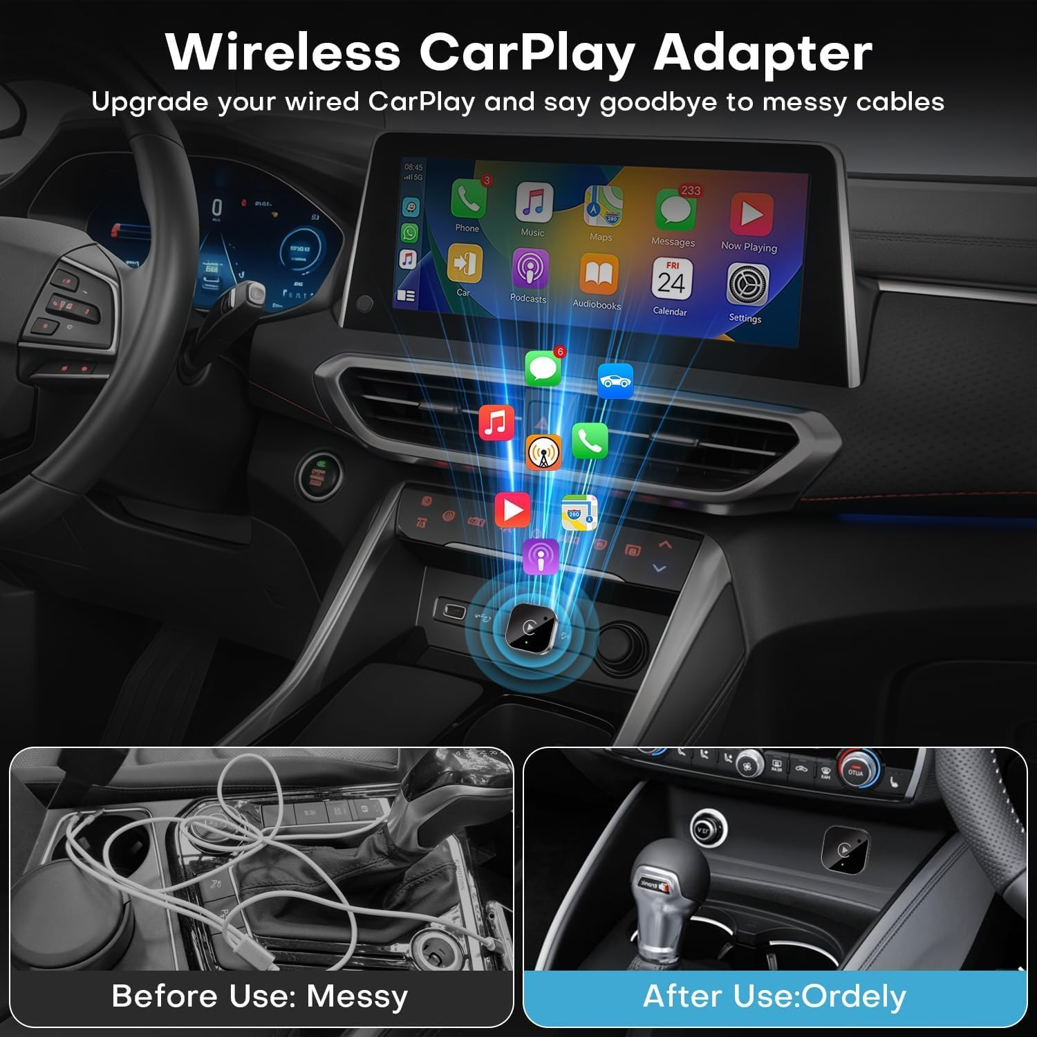 Wireless Carplay Adapter Android Auto Adapter, Plug Play Mini USB Stable Carplay Wireless Dongle for Apple Wired Carplay Cars Ios 10 Android 11 and above (2017+ Cars) image number 2