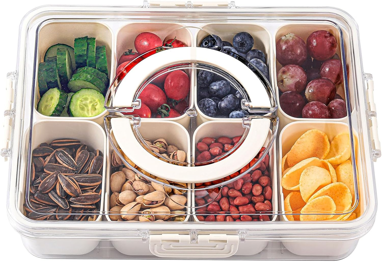 Shopwithgreen Divided Serving Tray with Lid and Handle, Portable Snackle Box Charcuterie Container for Party, Veggies, Snack, Fruit, Nuts, Candy, Cracker, Chip, Entertaining, Picnic&hellip; image number 5