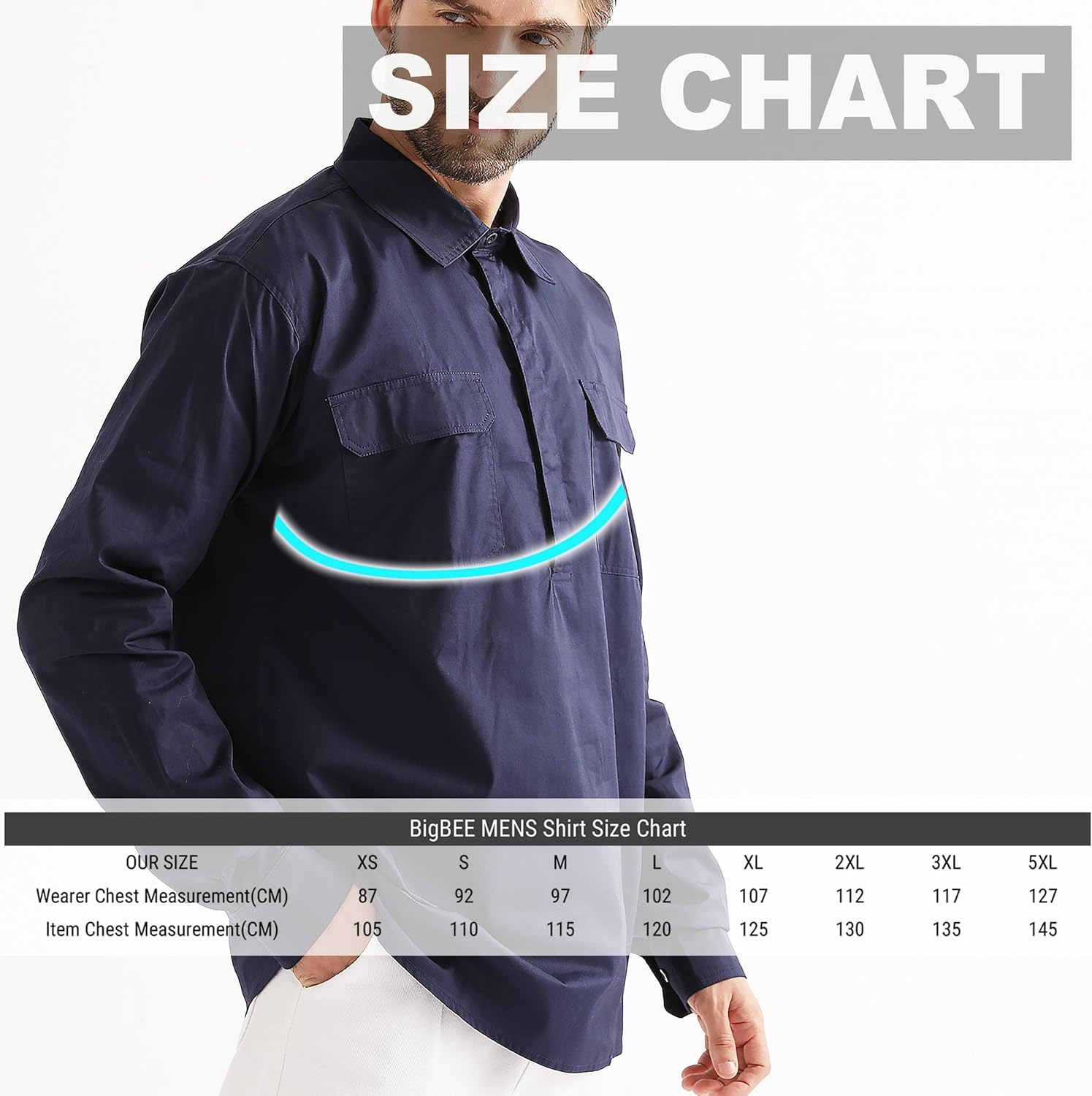 BIG BEE Men&rsquo;S Cotton Work Shirt &ndash; Lightweight, Durable Traditional Workwear image number 6