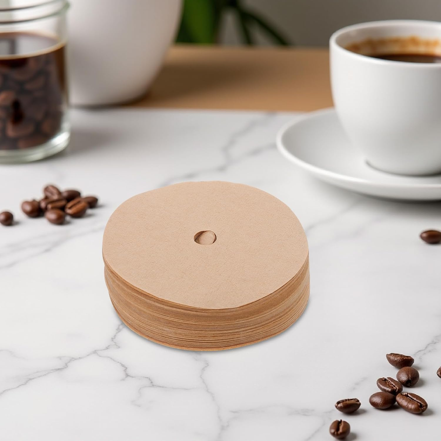 TEHAUX 200Pcs round Coffee Paper Filters for Drip Coffee Maker, Espresso Machine Accessories for Espresso Precise Brewing Khaki image number 1