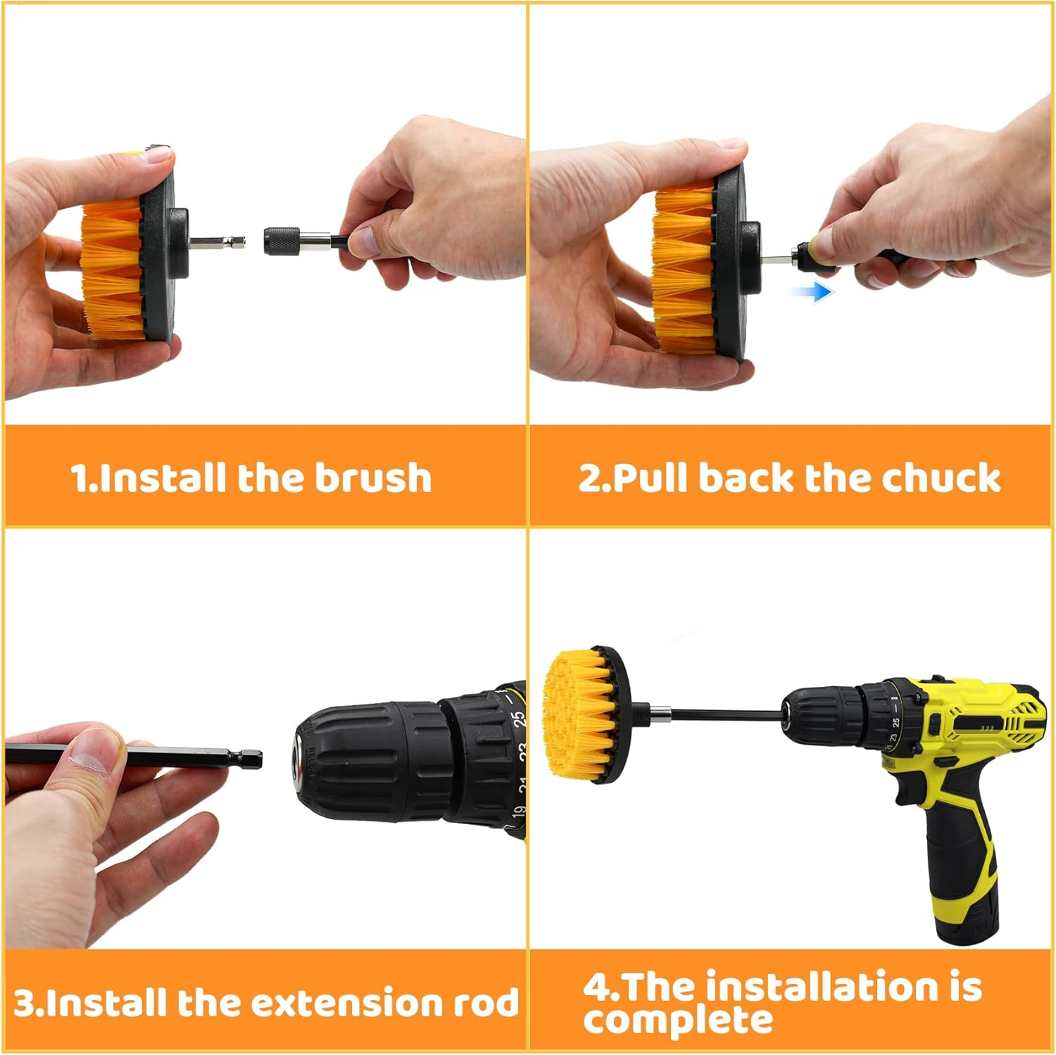 5 Pcs Drill Brush Kit, Drill Brush Attachment Set for Car Carpet, Cleaning Brush Supplies Kit for Bathroom Surface, Floor Mat, Car Detailing, Drill Scrubber Brush Kit Accessories for Cleaning Wheels image number 2