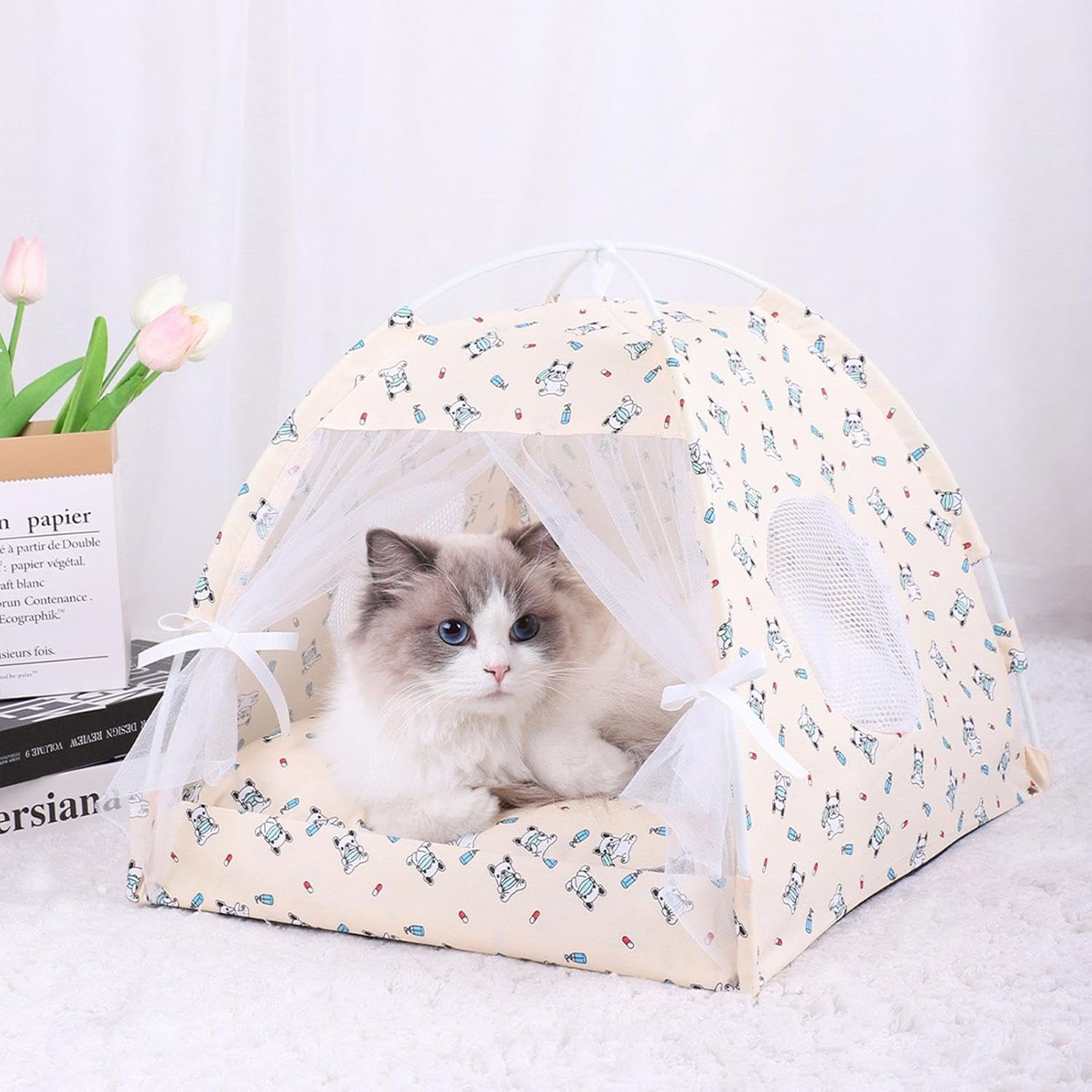 Outdoor Cat Tent,Portable Cat Cave Tents | Pet Sun Shelter, Semi-Enclosed Floral Pet Cave Nest, Foldable Dog Tent Bed for Indoor and Outdoor image number 1
