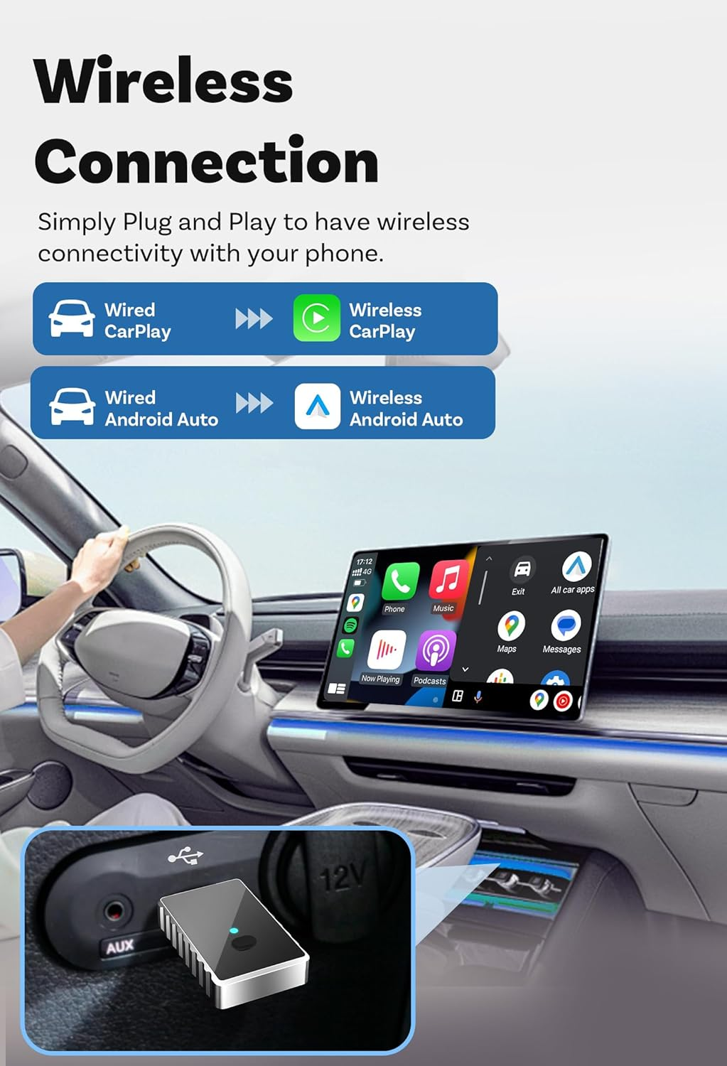 Smart World Micro CP-AA 2-In-1 Wireless Carplay & Wireless Android Auto Adapter &ndash; Compact & Fast Connection image number 5