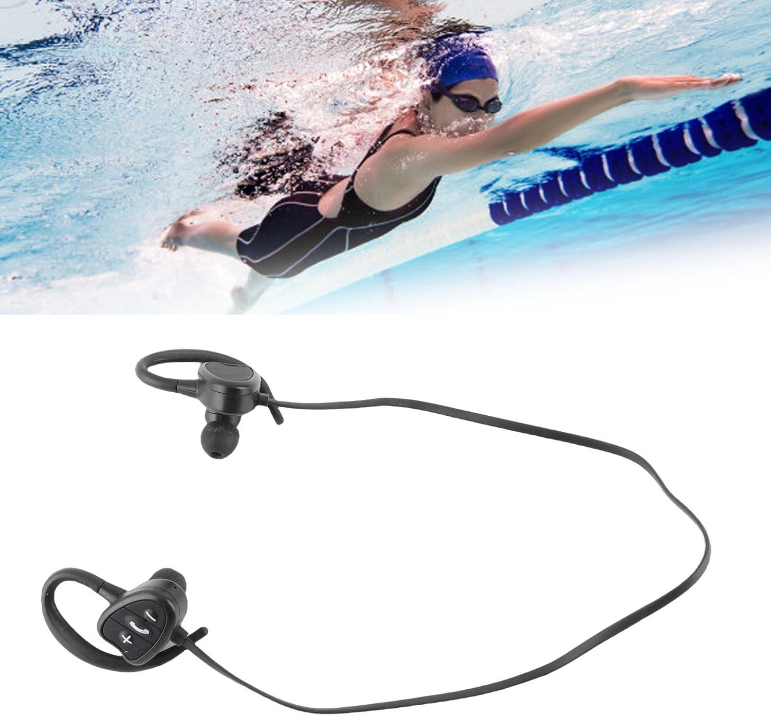 Depisuta Floating Bluetooth Headphones, Waterproof IPX8, Intelligent Voice Prompts, Sports Headphones with Noise Reduction for Running Training in the Gym (Black) image number 6