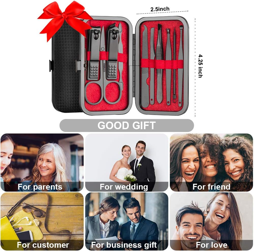 Okom Manicure Set, Luxury Manicure 10 in 1 Stainless Steel Nail Kit, Pedicure Kit, Nail Clippers, Professional Grooming Kit- Husband, Boyfriend, Lover, Parents, Women, Nail Care(Black)