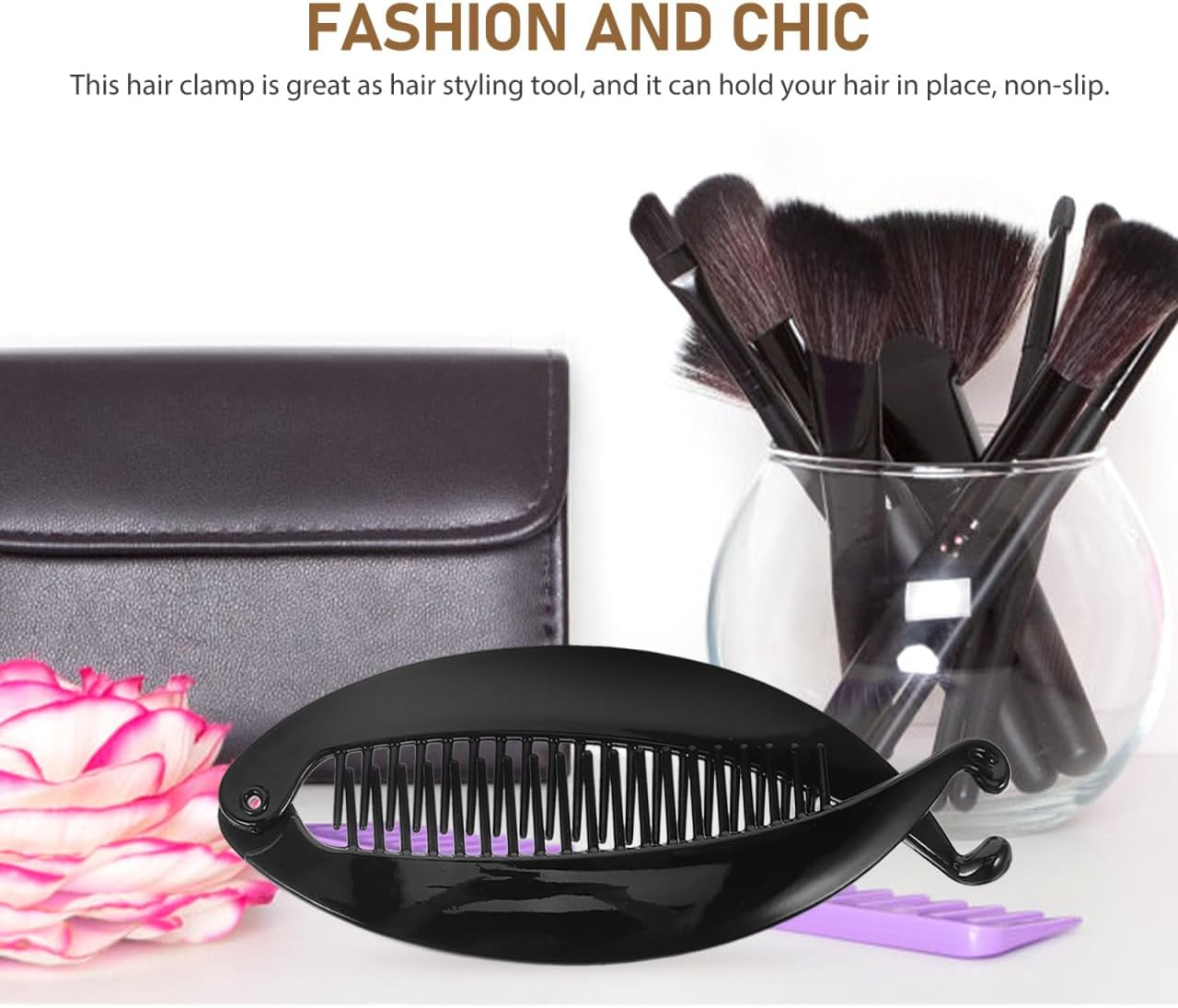 Healvian 6 Pcs Banana Hair Clips for Thick Hair round Hair Ponytail Holder Resin Hair Comb Hair Accessories for Women Girls - Black image number 5