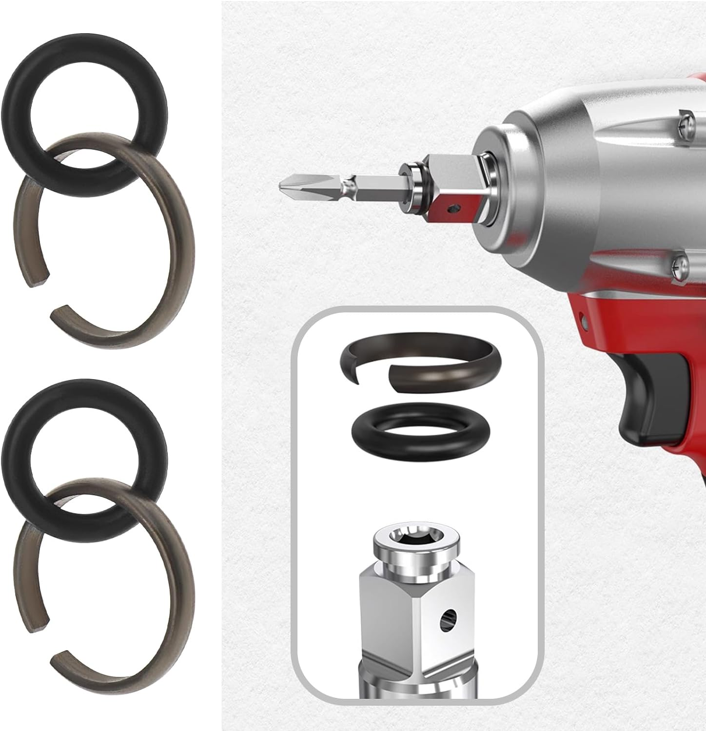 10 Sets Impact Wrench Socket Retainer Retaining Ring with O-Ring Suitable with 1/2 Inch Impact Wrench Tool Parts and Accessories image number 4