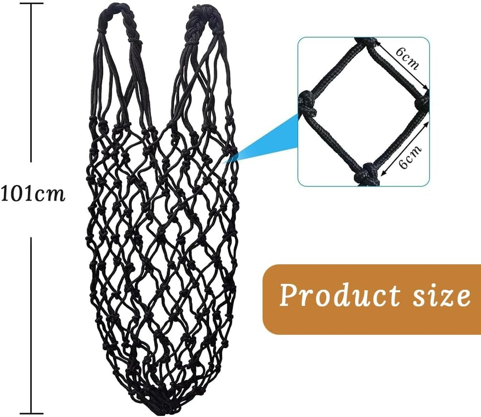 2 Pack Horse Hay Net, Slow Feed Hay Net Bag, Hanging Horse Feeding Bag, Suitable for Horse, Cattle, Sheep, Donkey Feeder, Strong Load-Bearing Capacity (Black) image number 5