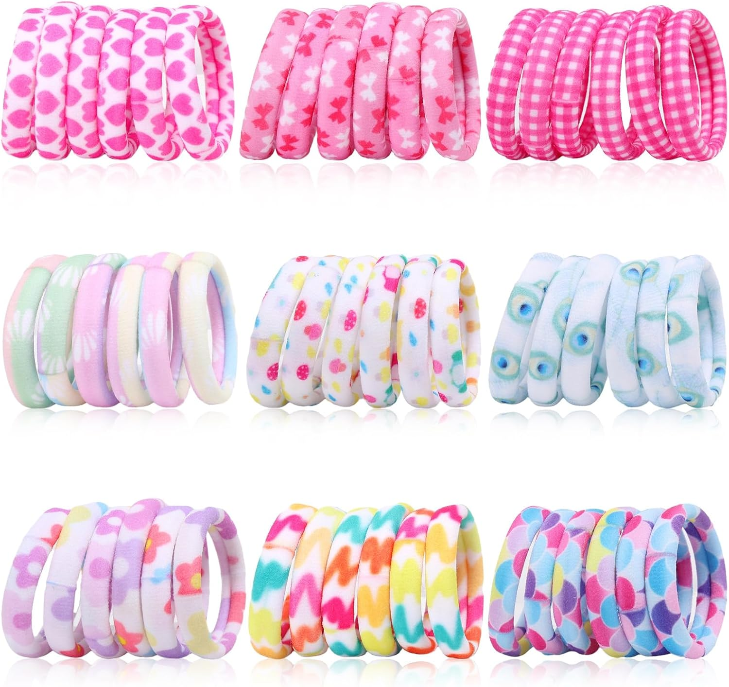Anezus 54Pcs Hair Ties for Girls and Women, Nylon No Damage Elastics Hair Bands Ponytail Holders, Soft Hair Ties Hair Accessories for Thick Straight Curly Hair, Multi-Colored A